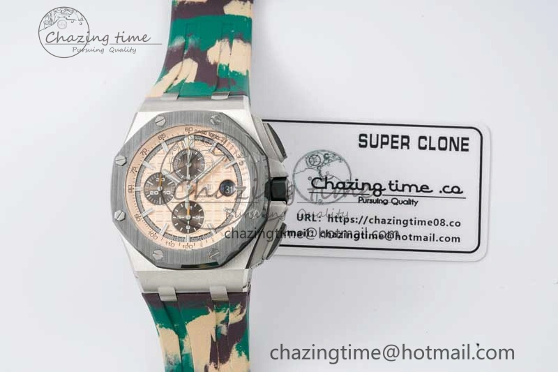 Royal Oak Offshore 44mm SS Green Ceramic Bezel JJF 1:1 Best Edition Cream Dial on Rubber Strap A3126 V2