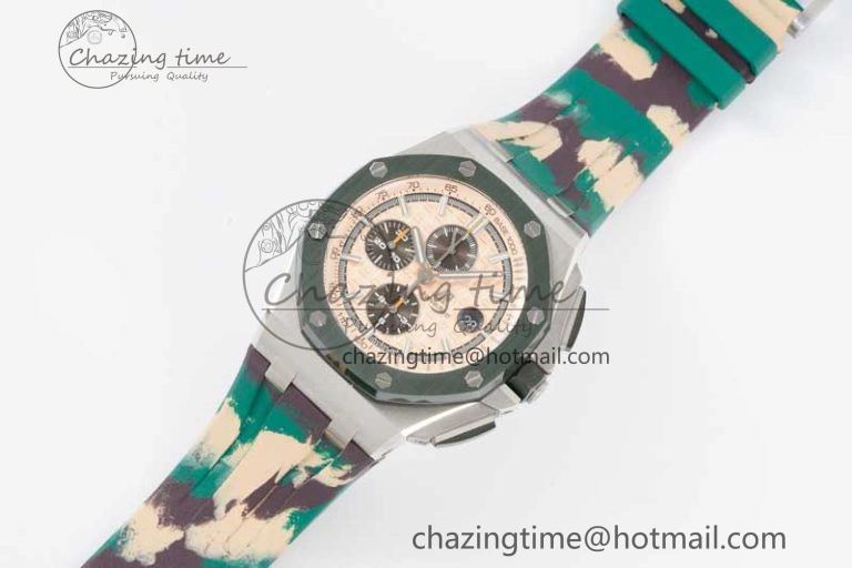 Royal Oak Offshore 44mm SS Green Ceramic Bezel JJF 1:1 Best Edition Cream Dial on Rubber Strap A3126 V2