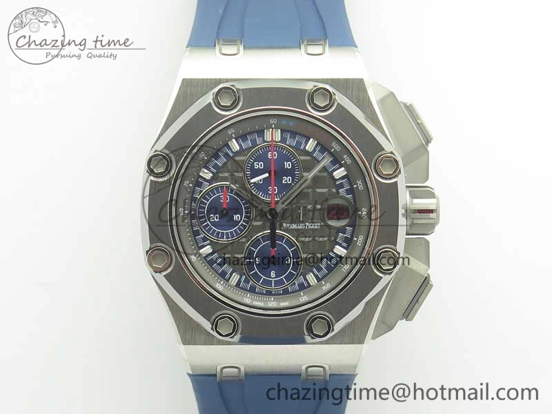 Royal Oak Offshore 44mm SS Michael Schumacher Blue Dial 1:1 JF Best Edition A3126 (FREE XS Strap) V2 w  Cyclops