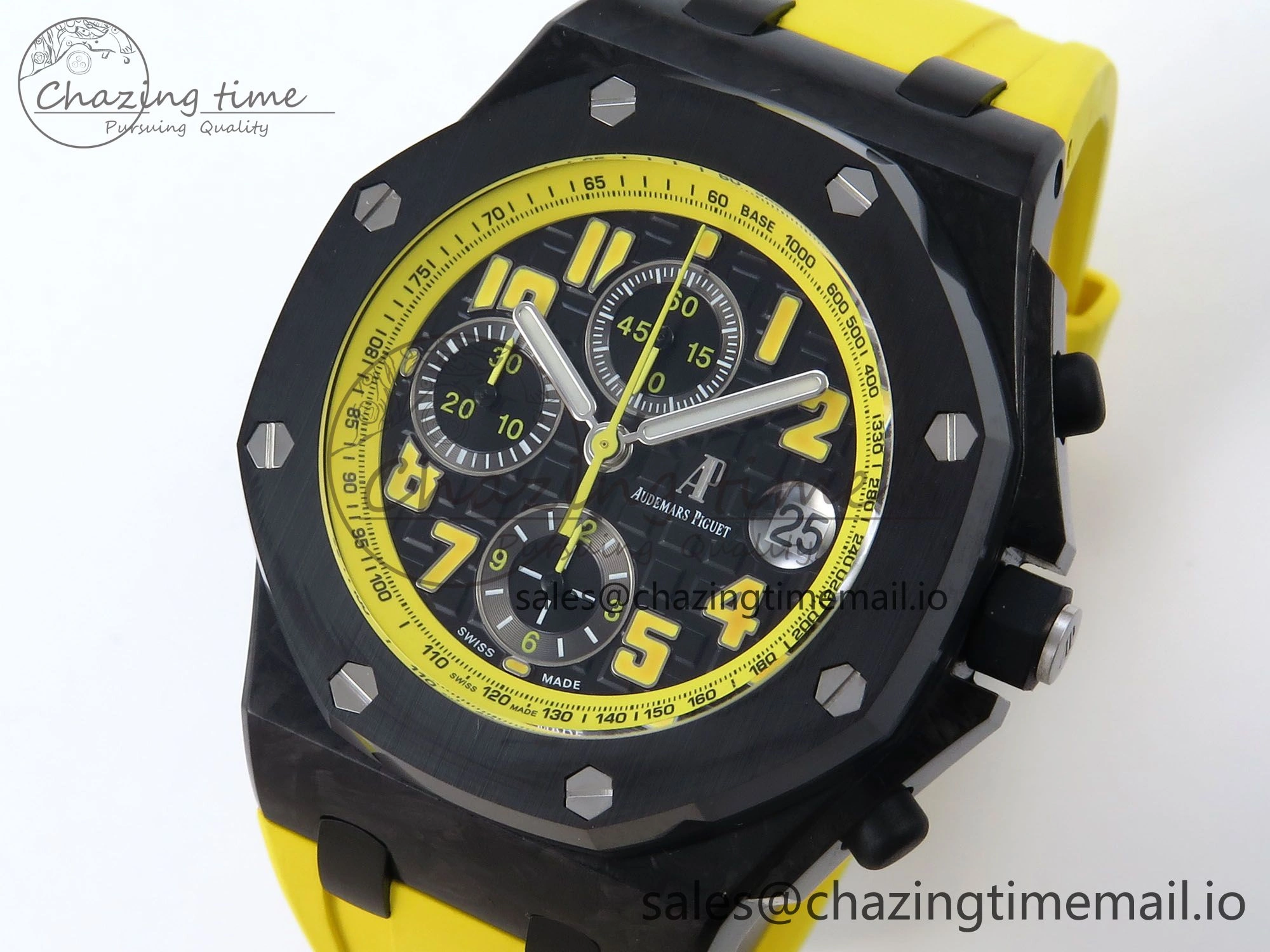 Royal Oak Offshore 44mm SS TKF 1:1 Best Edition Black Yellow Dial on Yellow Rubber Strap A3126