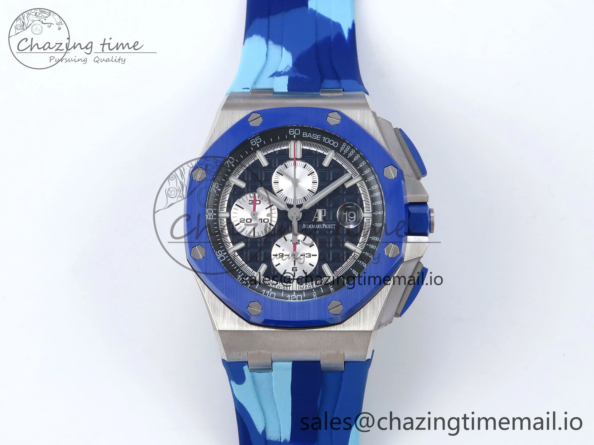 Royal Oak Offshore 44mm SS TKF 1:1 Best Edition Blue Dial on Blue Camou Rubber Strap A3126