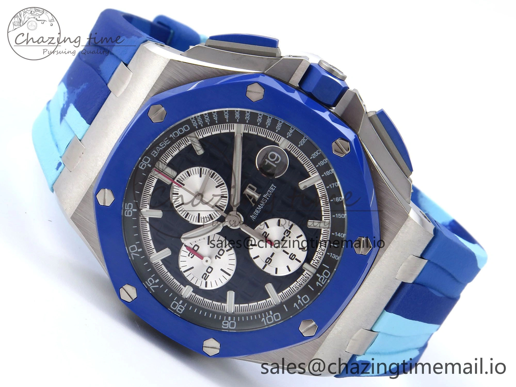 Royal Oak Offshore 44mm SS TKF 1:1 Best Edition Blue Dial on Blue Camou Rubber Strap A3126