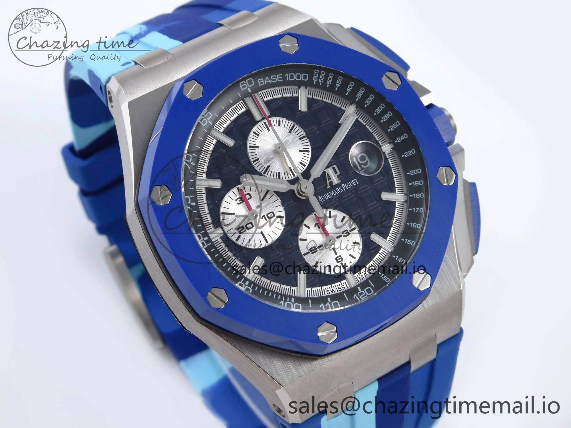 Royal Oak Offshore 44mm SS TKF 1:1 Best Edition Blue Dial on Blue Camou Rubber Strap A3126