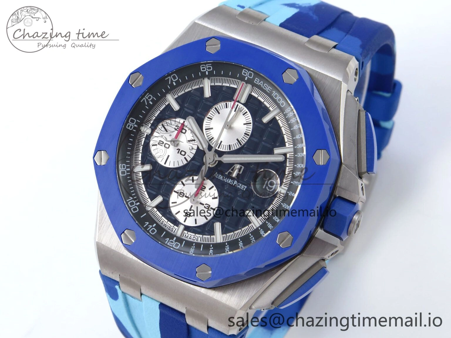 Royal Oak Offshore 44mm SS TKF 1:1 Best Edition Blue Dial on Blue Camou Rubber Strap A3126