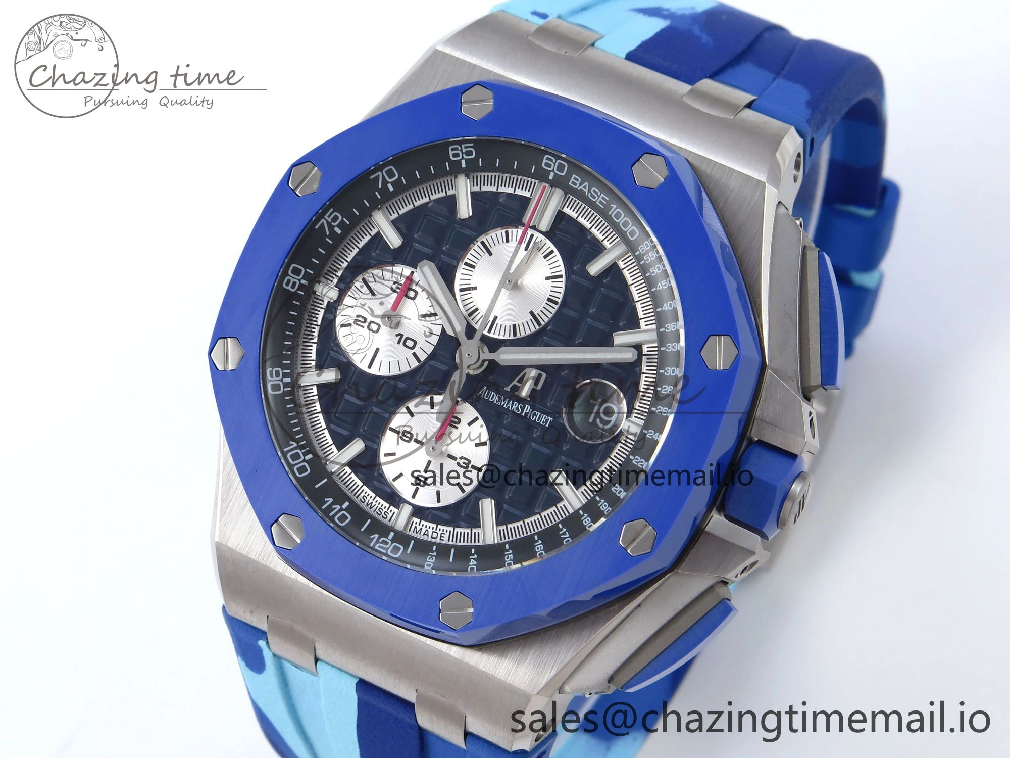 Royal Oak Offshore 44mm SS TKF 1:1 Best Edition Blue Dial on Blue Camou Rubber Strap A3126