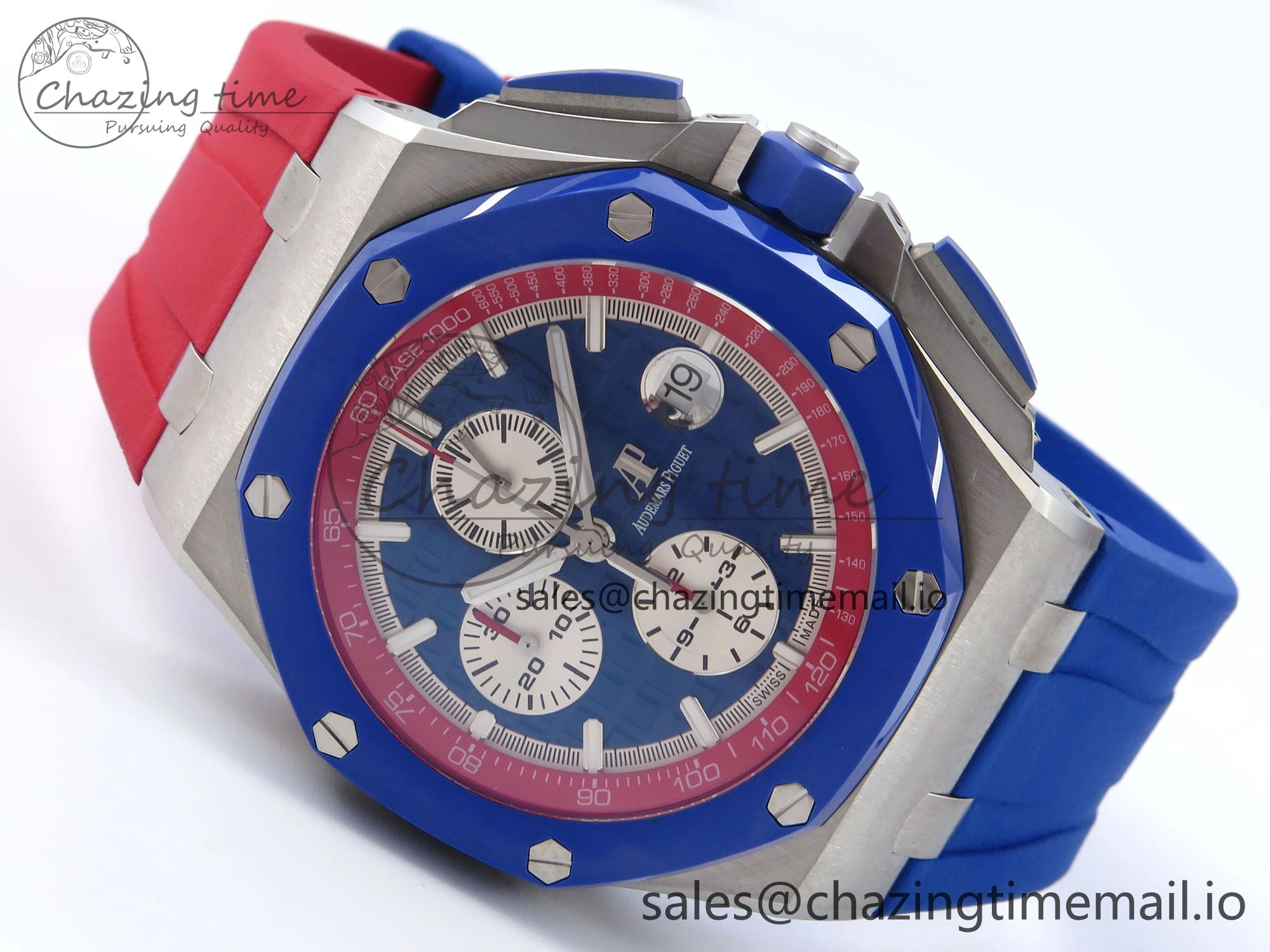 Royal Oak Offshore 44mm SS TKF 1:1 Best Edition Blue Red Dial on Blue Red Rubber Strap A3126