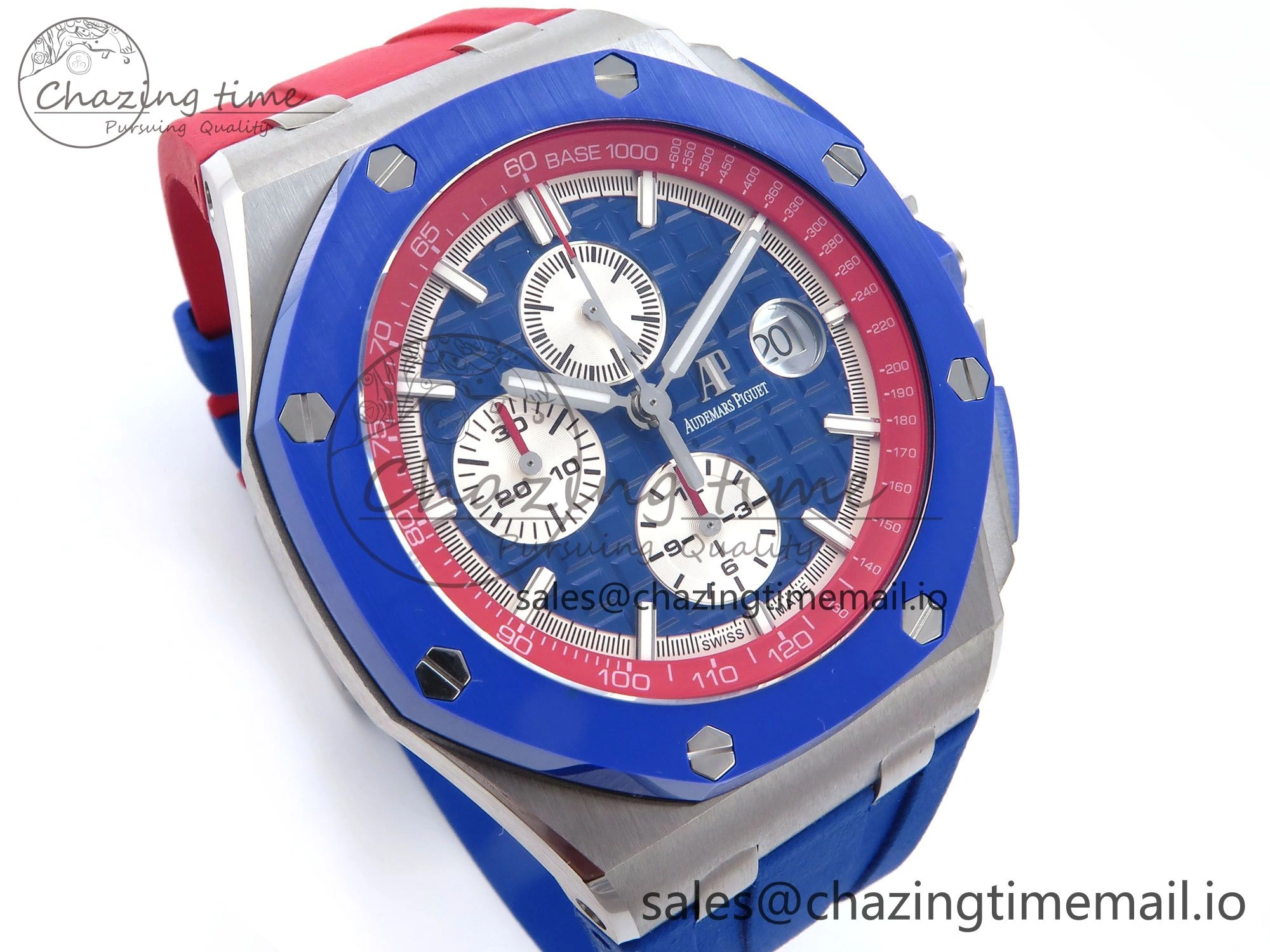 Royal Oak Offshore 44mm SS TKF 1:1 Best Edition Blue Red Dial on Blue Red Rubber Strap A3126