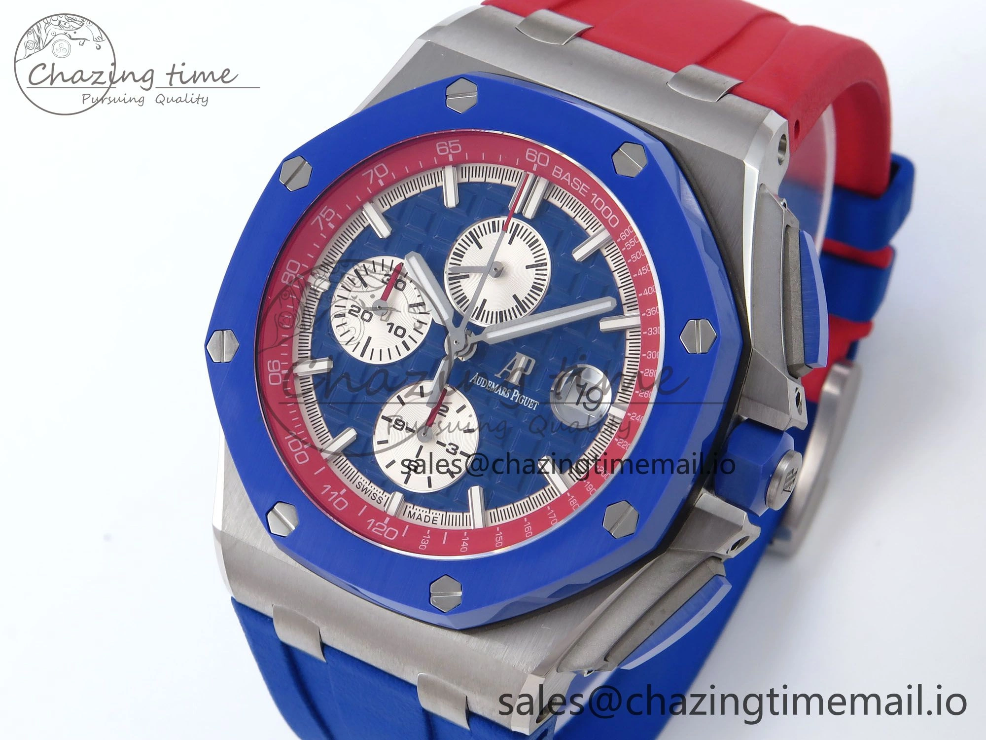 Royal Oak Offshore 44mm SS TKF 1:1 Best Edition Blue Red Dial on Blue Red Rubber Strap A3126
