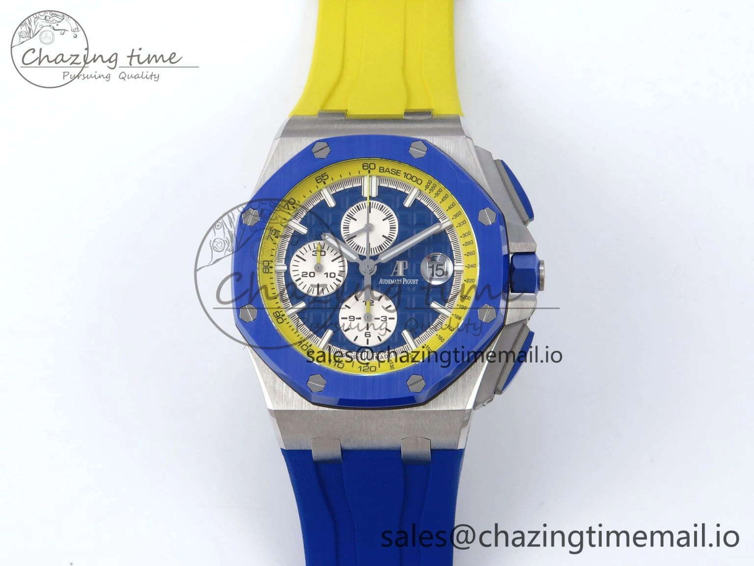 Royal Oak Offshore 44mm SS TKF 1:1 Best Edition Blue Yellow Dial on Blue Yellow Rubber Strap A3126