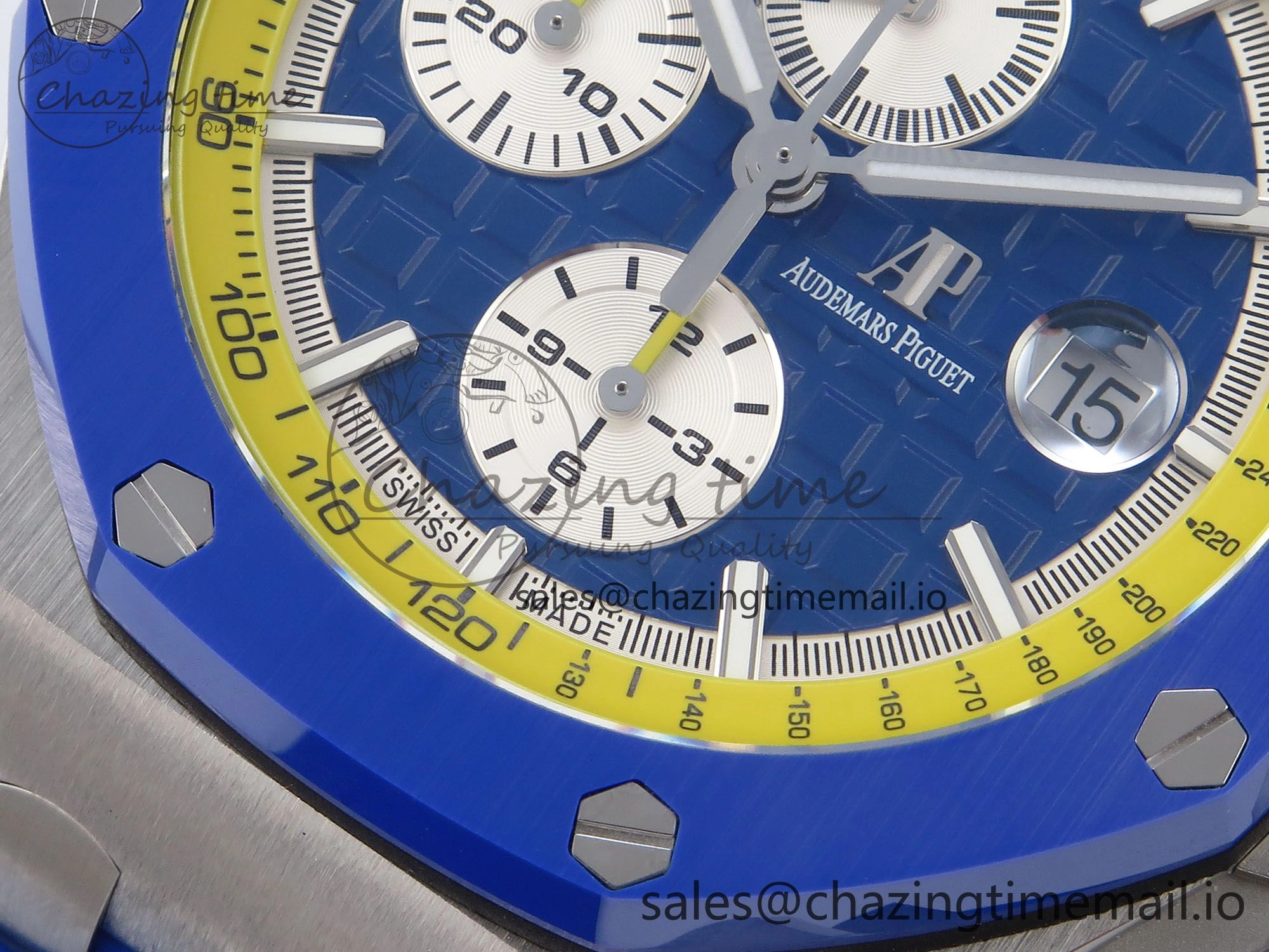 Royal Oak Offshore 44mm SS TKF 1:1 Best Edition Blue Yellow Dial on Blue Yellow Rubber Strap A3126
