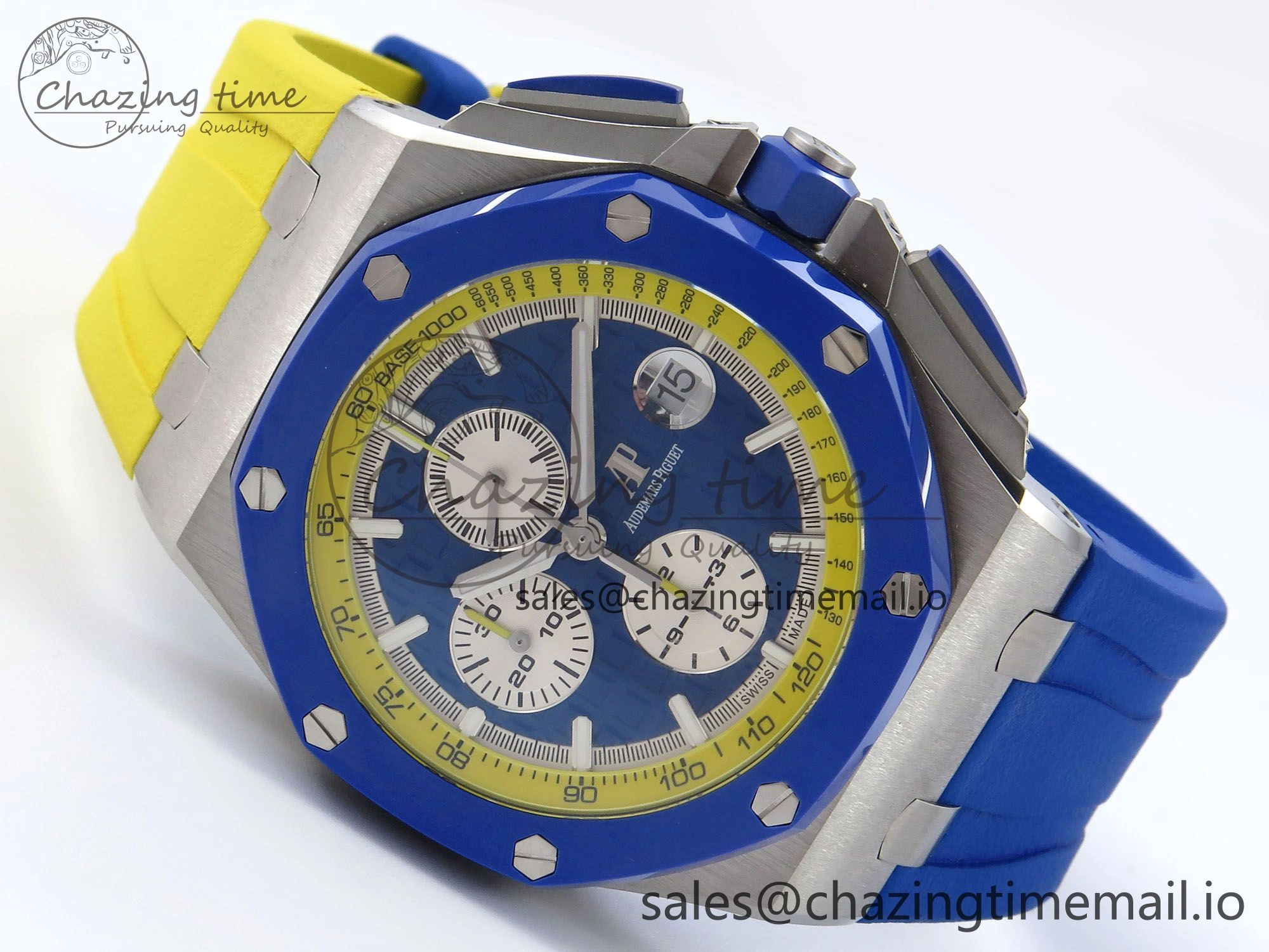 Royal Oak Offshore 44mm SS TKF 1:1 Best Edition Blue Yellow Dial on Blue Yellow Rubber Strap A3126