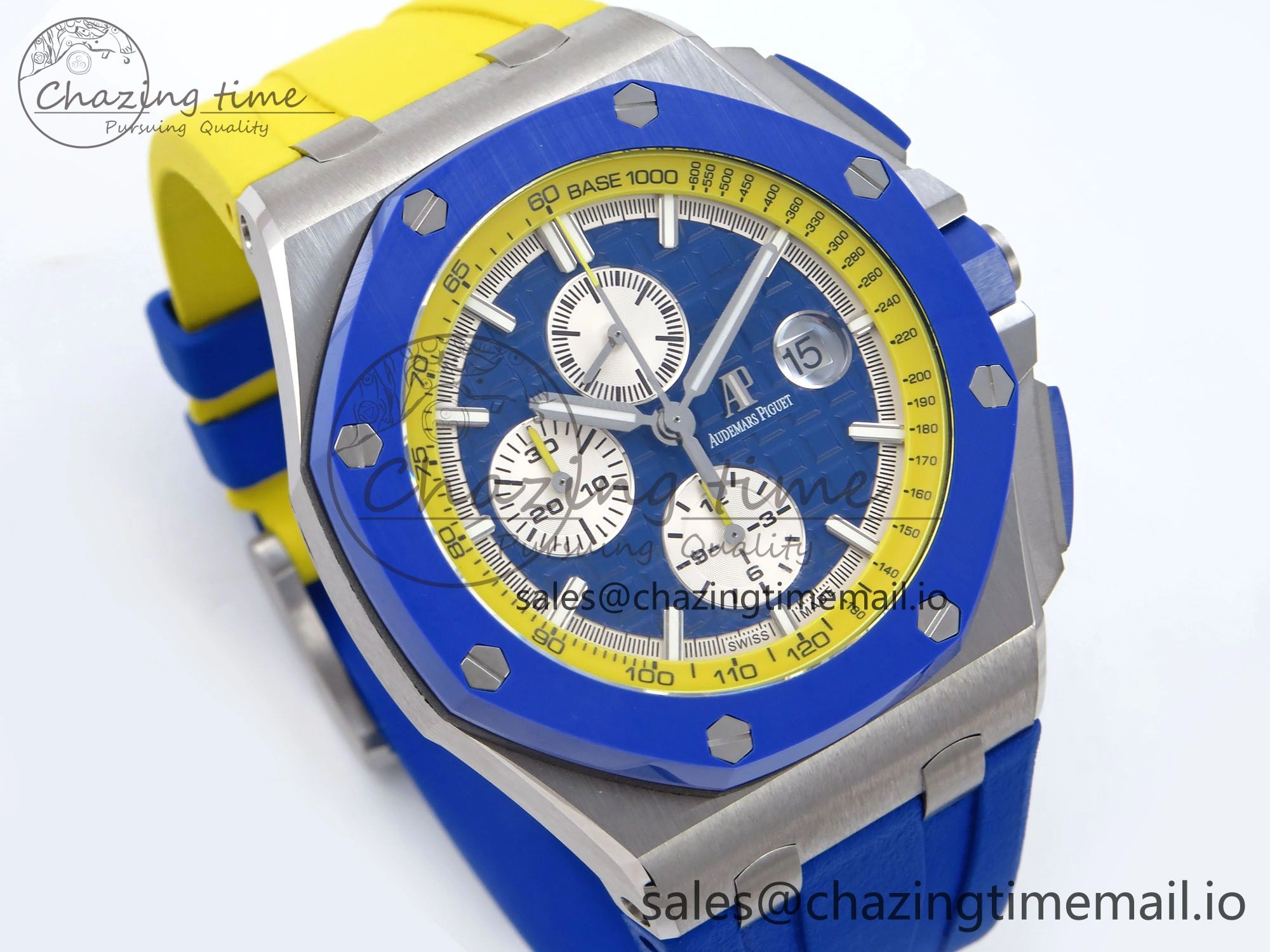 Royal Oak Offshore 44mm SS TKF 1:1 Best Edition Blue Yellow Dial on Blue Yellow Rubber Strap A3126