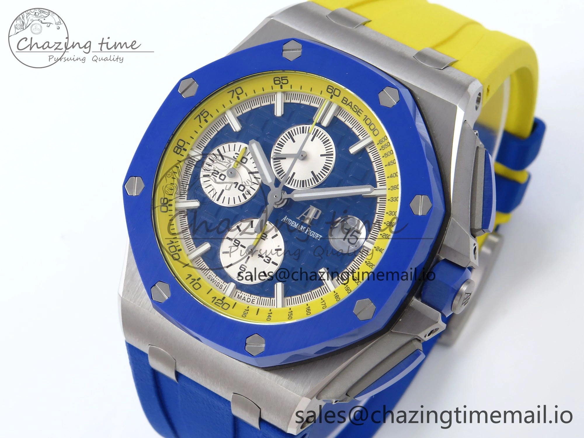Royal Oak Offshore 44mm SS TKF 1:1 Best Edition Blue Yellow Dial on Blue Yellow Rubber Strap A3126