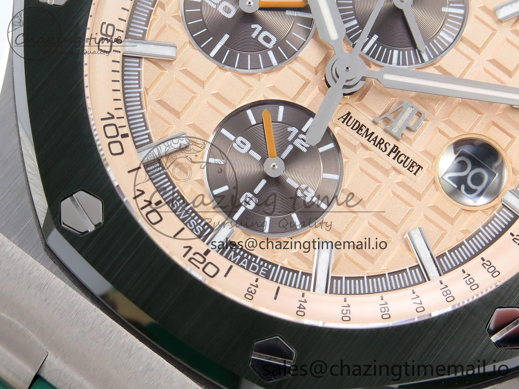 Royal Oak Offshore 44mm SS TKF 1:1 Best Edition Cream Dial on Green Camou Rubber Strap A3126