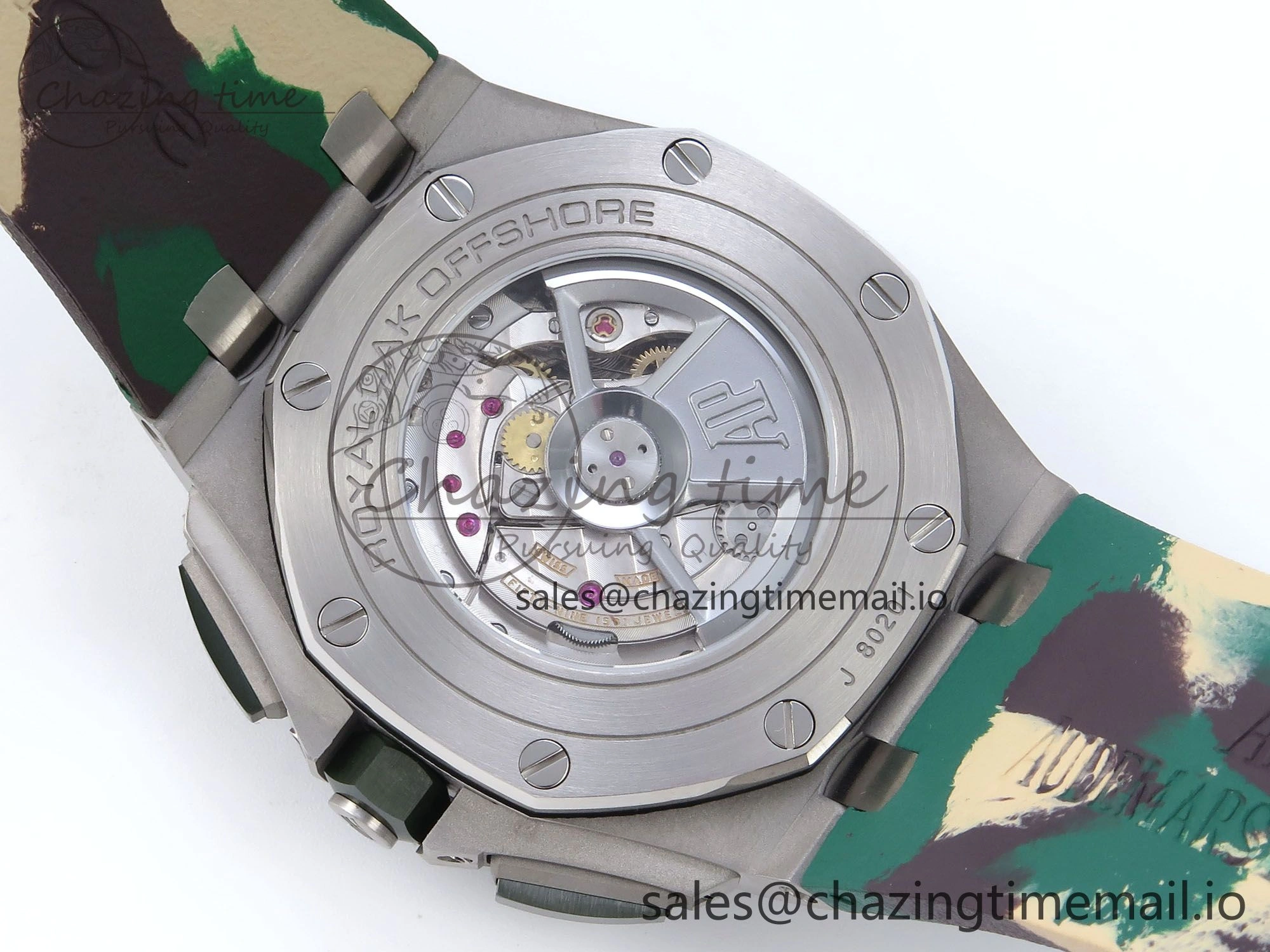 Royal Oak Offshore 44mm SS TKF 1:1 Best Edition Cream Dial on Green Camou Rubber Strap A3126