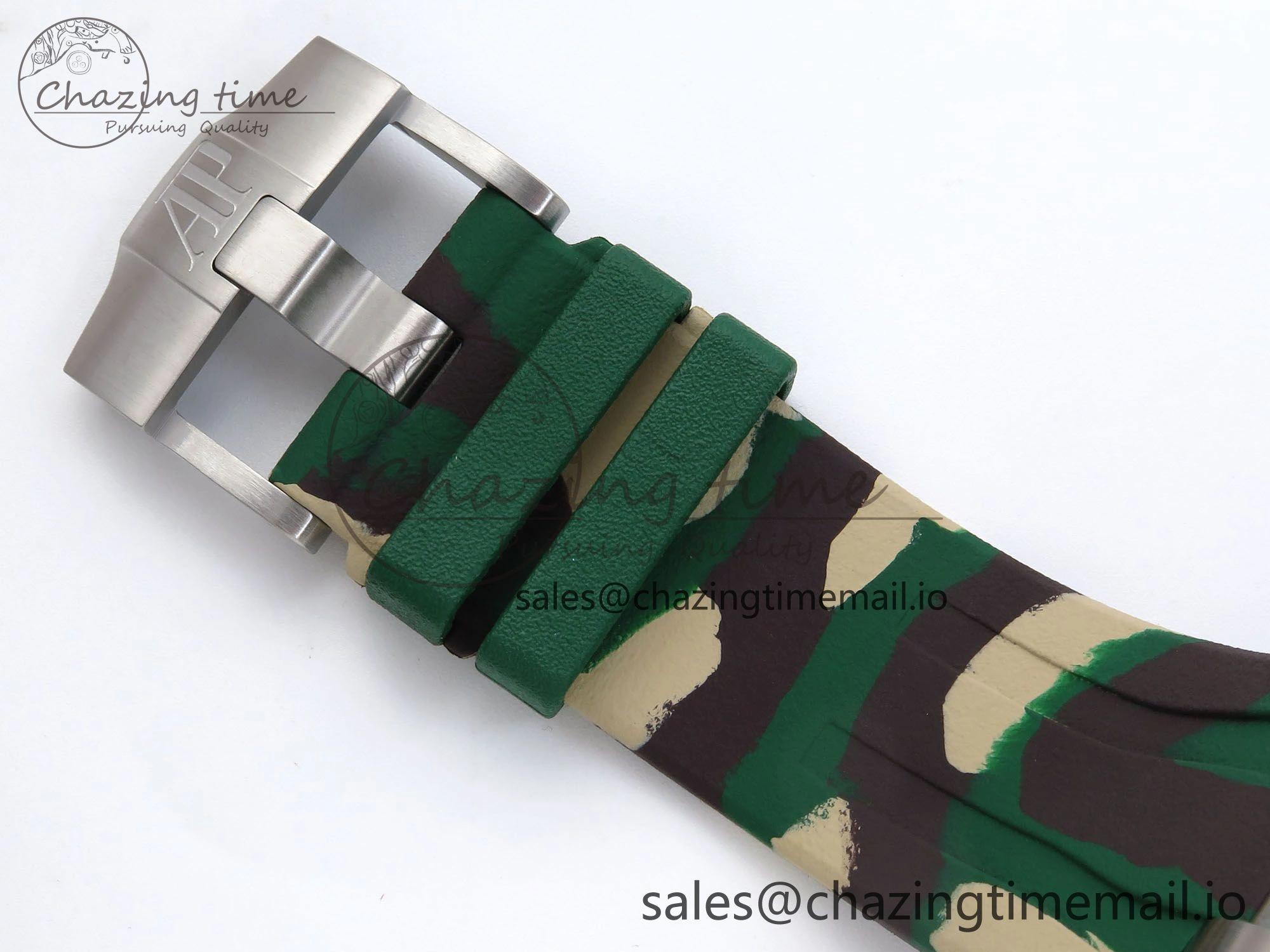 Royal Oak Offshore 44mm SS TKF 1:1 Best Edition Cream Dial on Green Camou Rubber Strap A3126