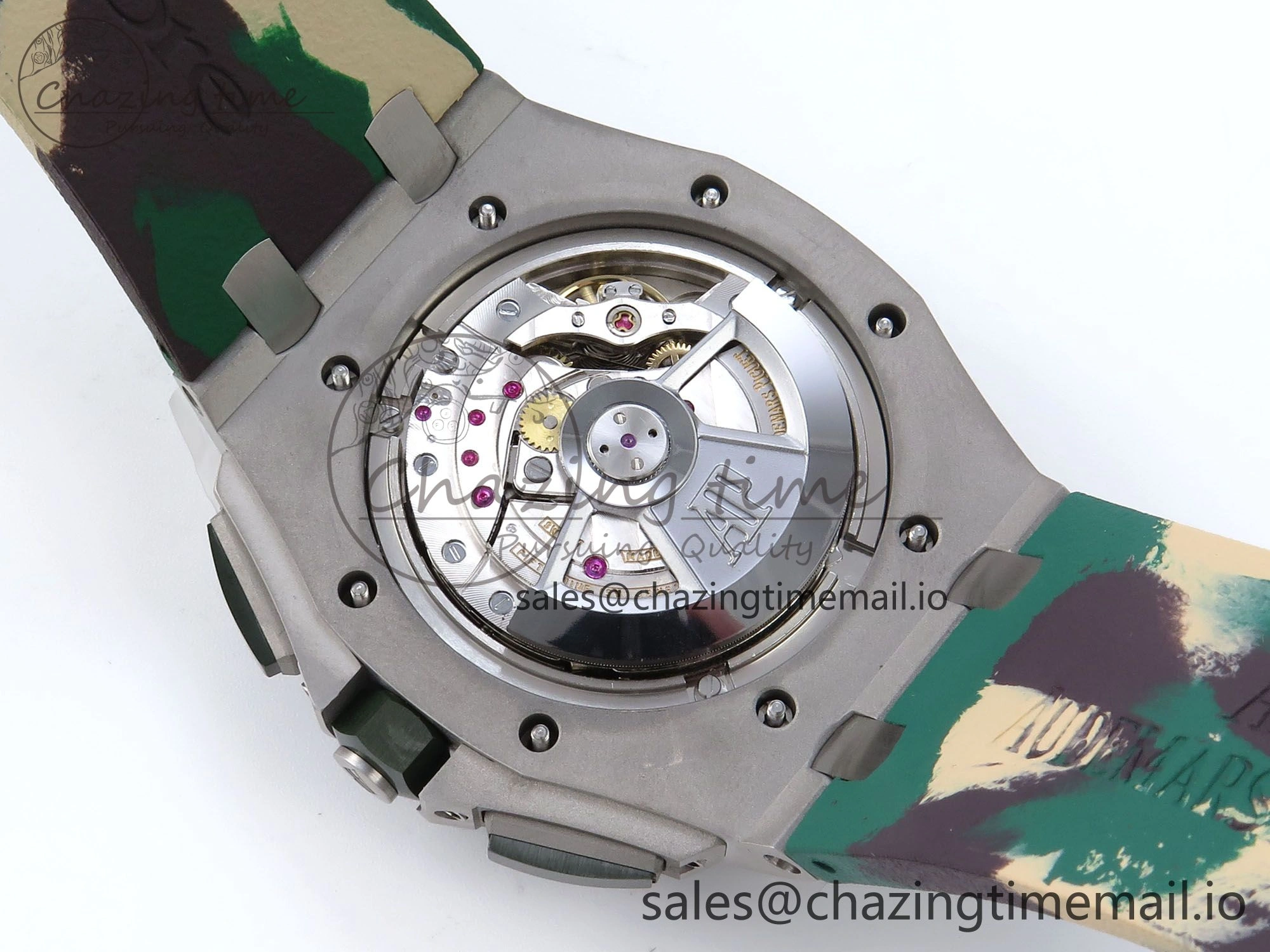 Royal Oak Offshore 44mm SS TKF 1:1 Best Edition Cream Dial on Green Camou Rubber Strap A3126