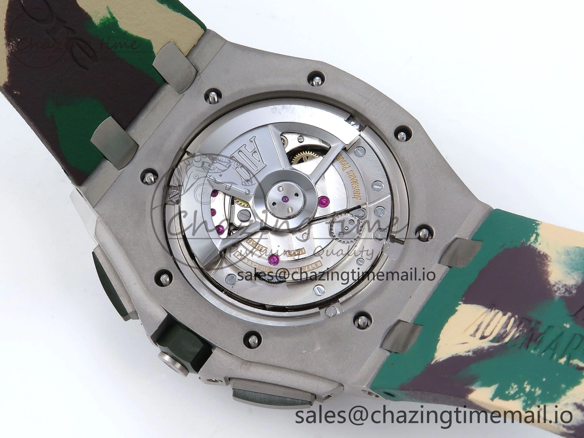 Royal Oak Offshore 44mm SS TKF 1:1 Best Edition Cream Dial on Green Camou Rubber Strap A3126