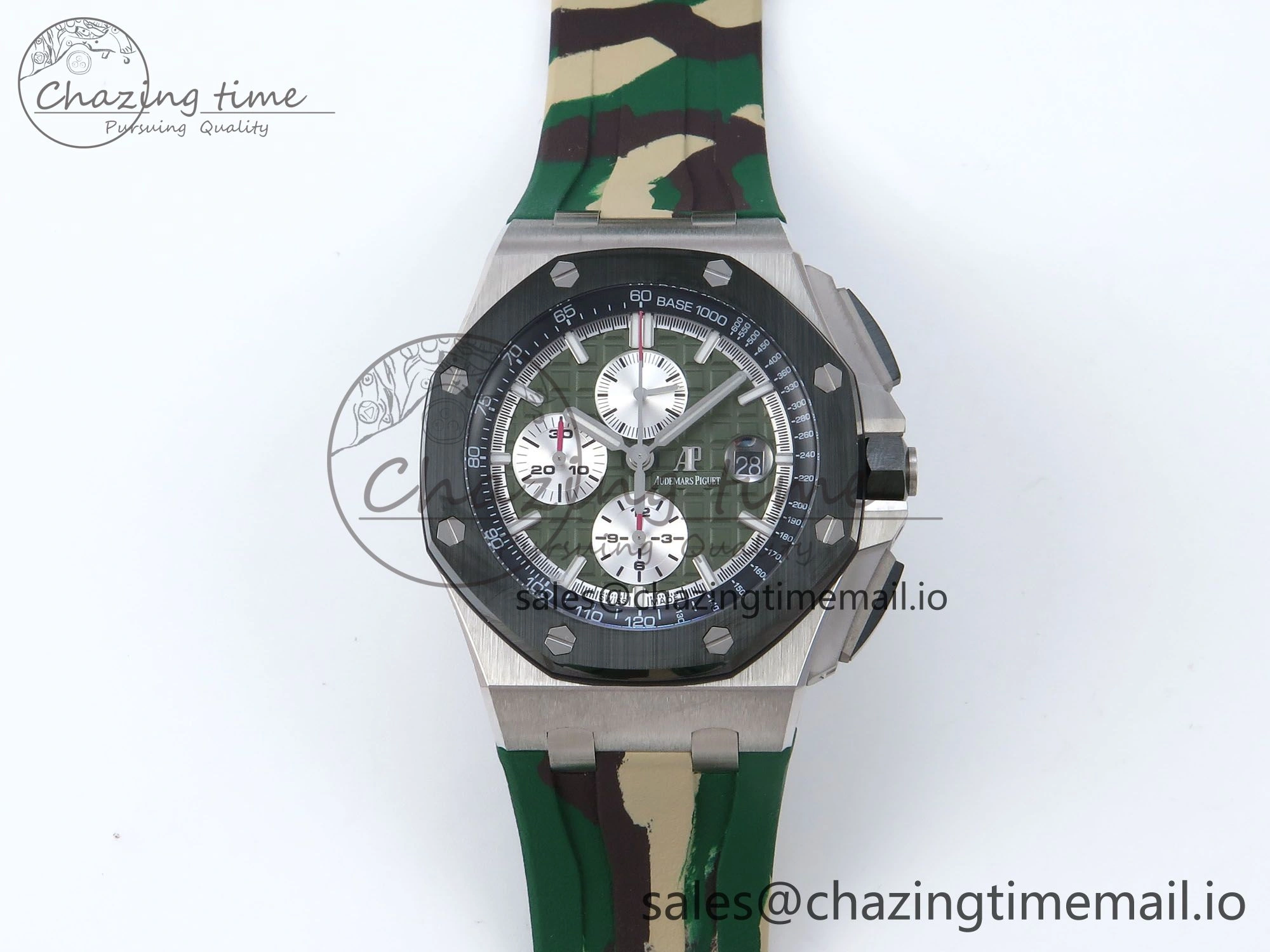 Royal Oak Offshore 44mm SS TKF 1:1 Best Edition Green Dial on Green Camou Rubber Strap A3126
