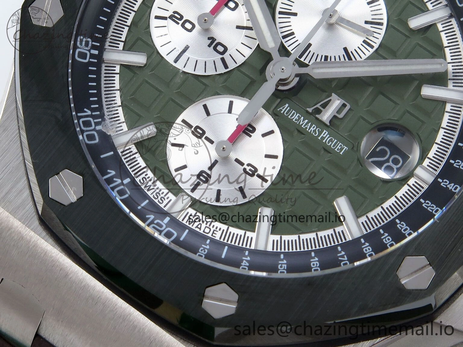 Royal Oak Offshore 44mm SS TKF 1:1 Best Edition Green Dial on Green Camou Rubber Strap A3126