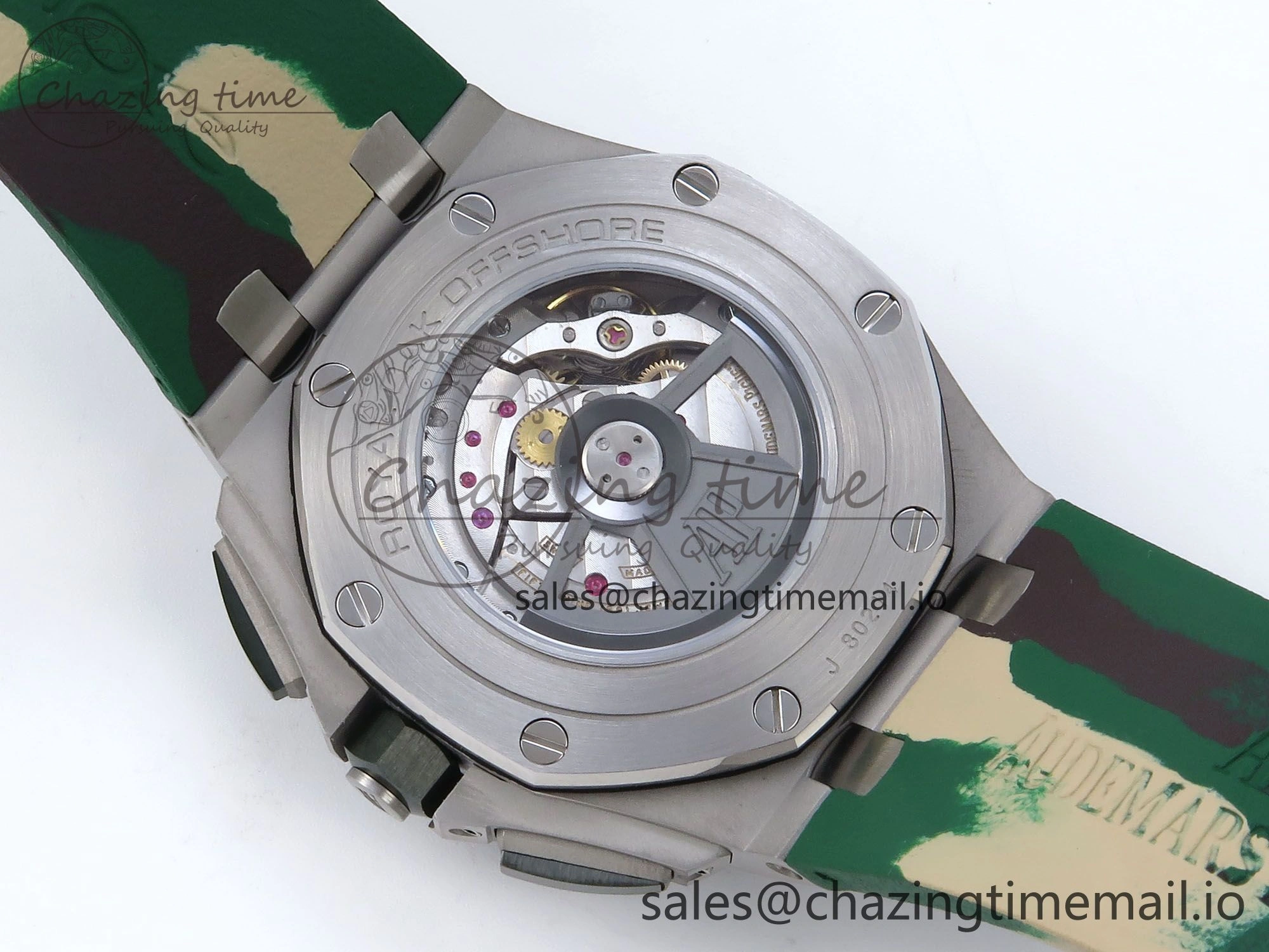 Royal Oak Offshore 44mm SS TKF 1:1 Best Edition Green Dial on Green Camou Rubber Strap A3126