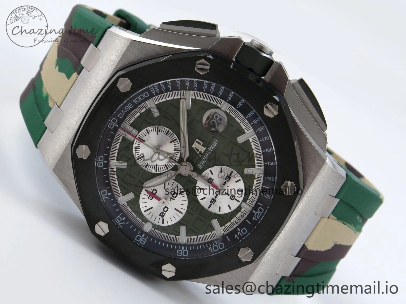 Royal Oak Offshore 44mm SS TKF 1:1 Best Edition Green Dial on Green Camou Rubber Strap A3126