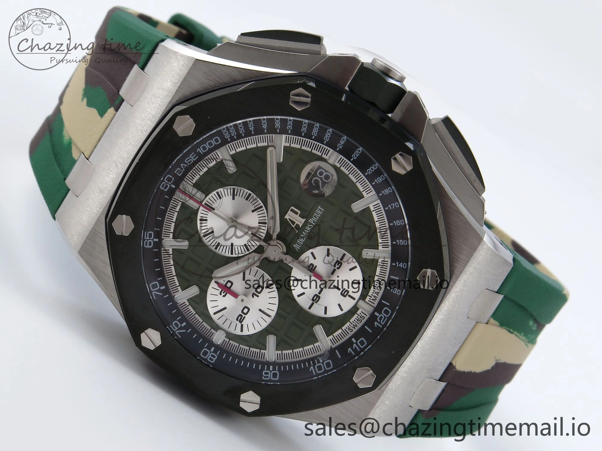 Royal Oak Offshore 44mm SS TKF 1:1 Best Edition Green Dial on Green Camou Rubber Strap A3126