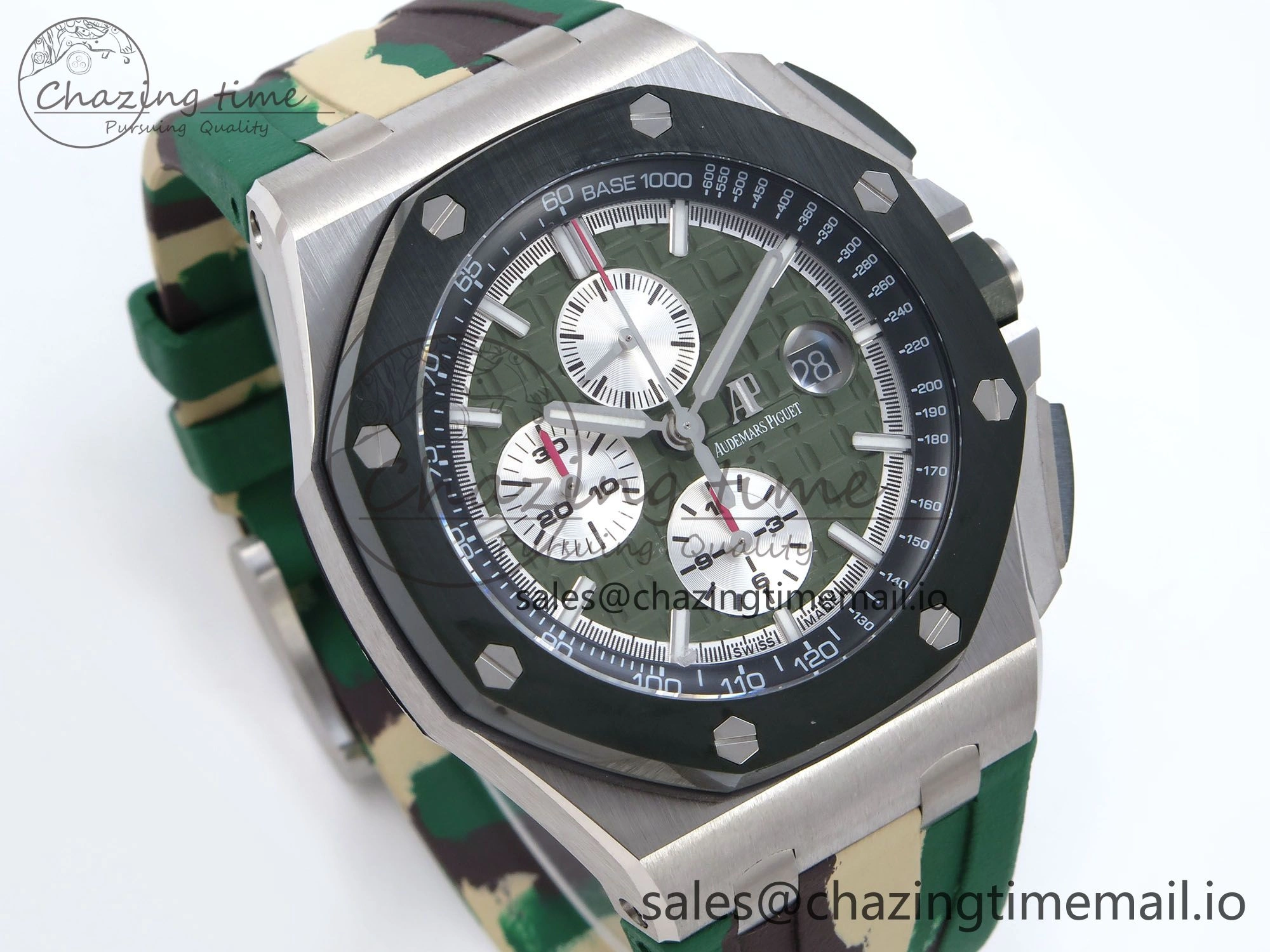 Royal Oak Offshore 44mm SS TKF 1:1 Best Edition Green Dial on Green Camou Rubber Strap A3126