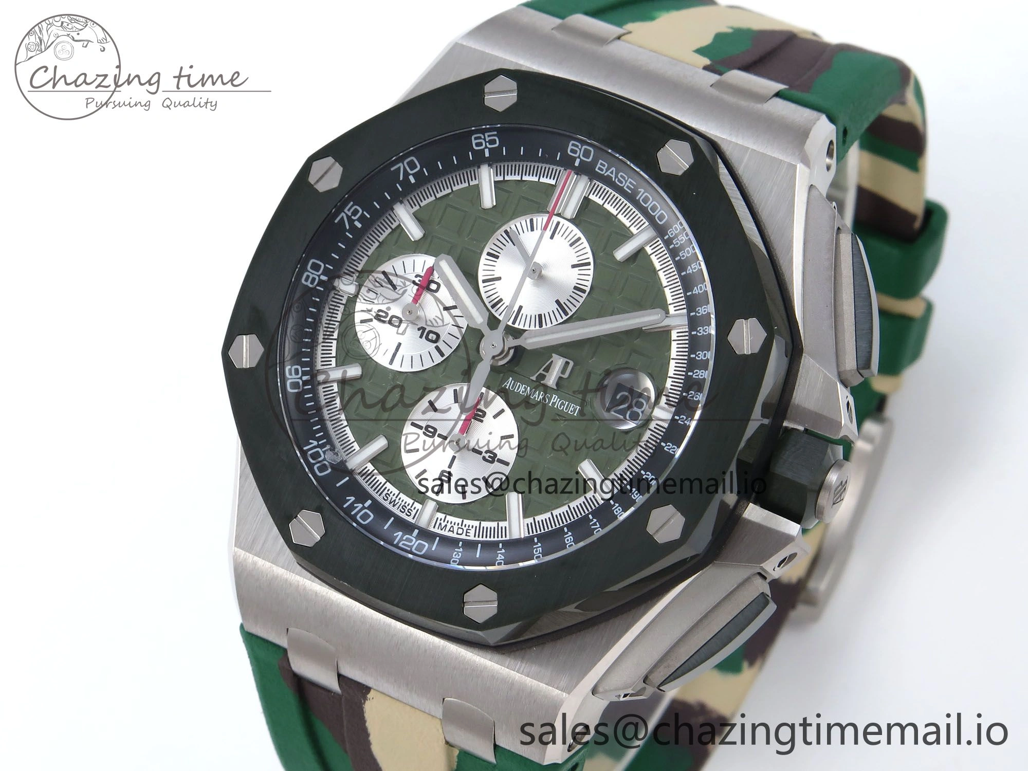 Royal Oak Offshore 44mm SS TKF 1:1 Best Edition Green Dial on Green Camou Rubber Strap A3126