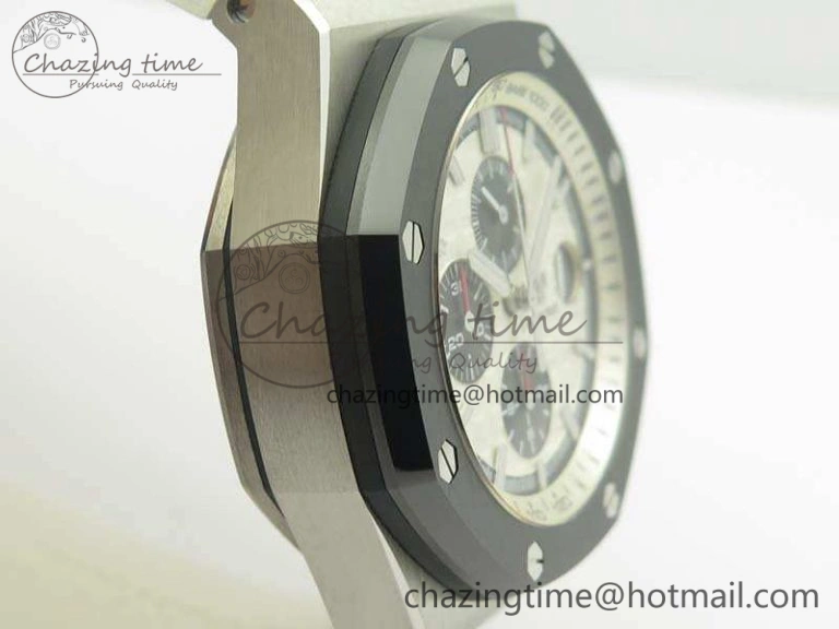 Royal Oak Offshore 44mm SS Updated Black Ceramic Bezel JF 1:1 Best Edition On White Rubber Strap A3126