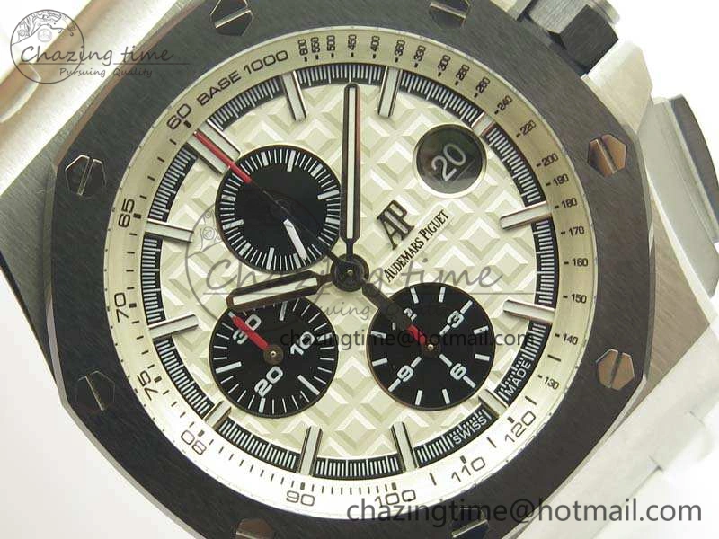 Royal Oak Offshore 44mm SS Updated Black Ceramic Bezel JF 1:1 Best Edition On White Rubber Strap A3126
