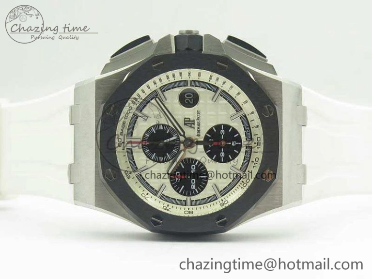 Royal Oak Offshore 44mm SS Updated Black Ceramic Bezel JF 1:1 Best Edition On White Rubber Strap A3126