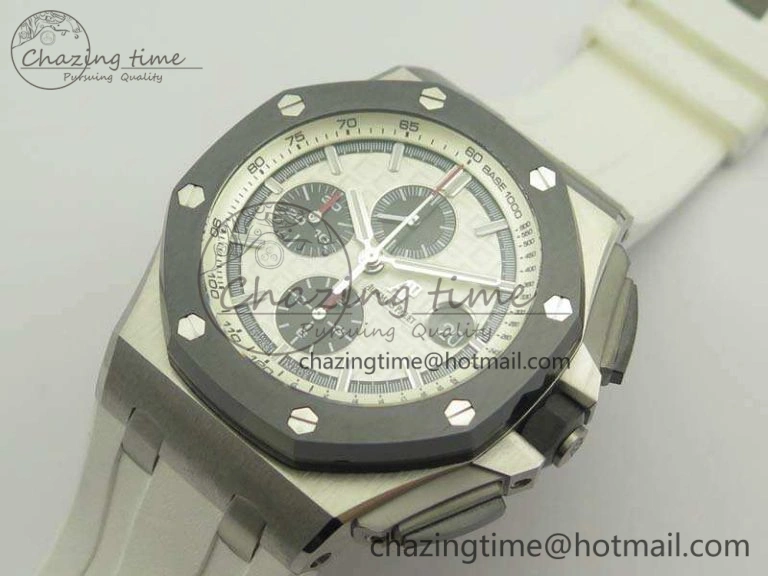 Royal Oak Offshore 44mm SS Updated Black Ceramic Bezel JF 1:1 Best Edition On White Rubber Strap A3126