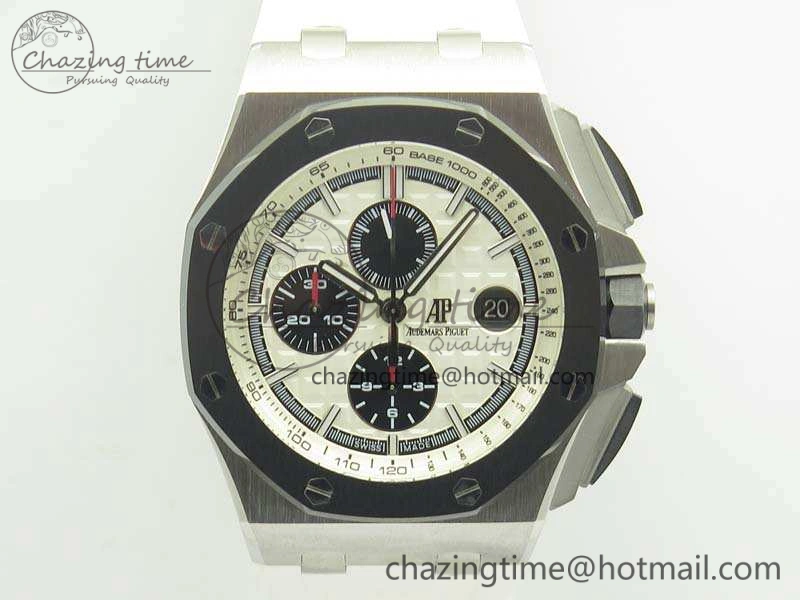 Royal Oak Offshore 44mm SS Updated Black Ceramic Bezel JF 1:1 Best Edition On White Rubber Strap A3126