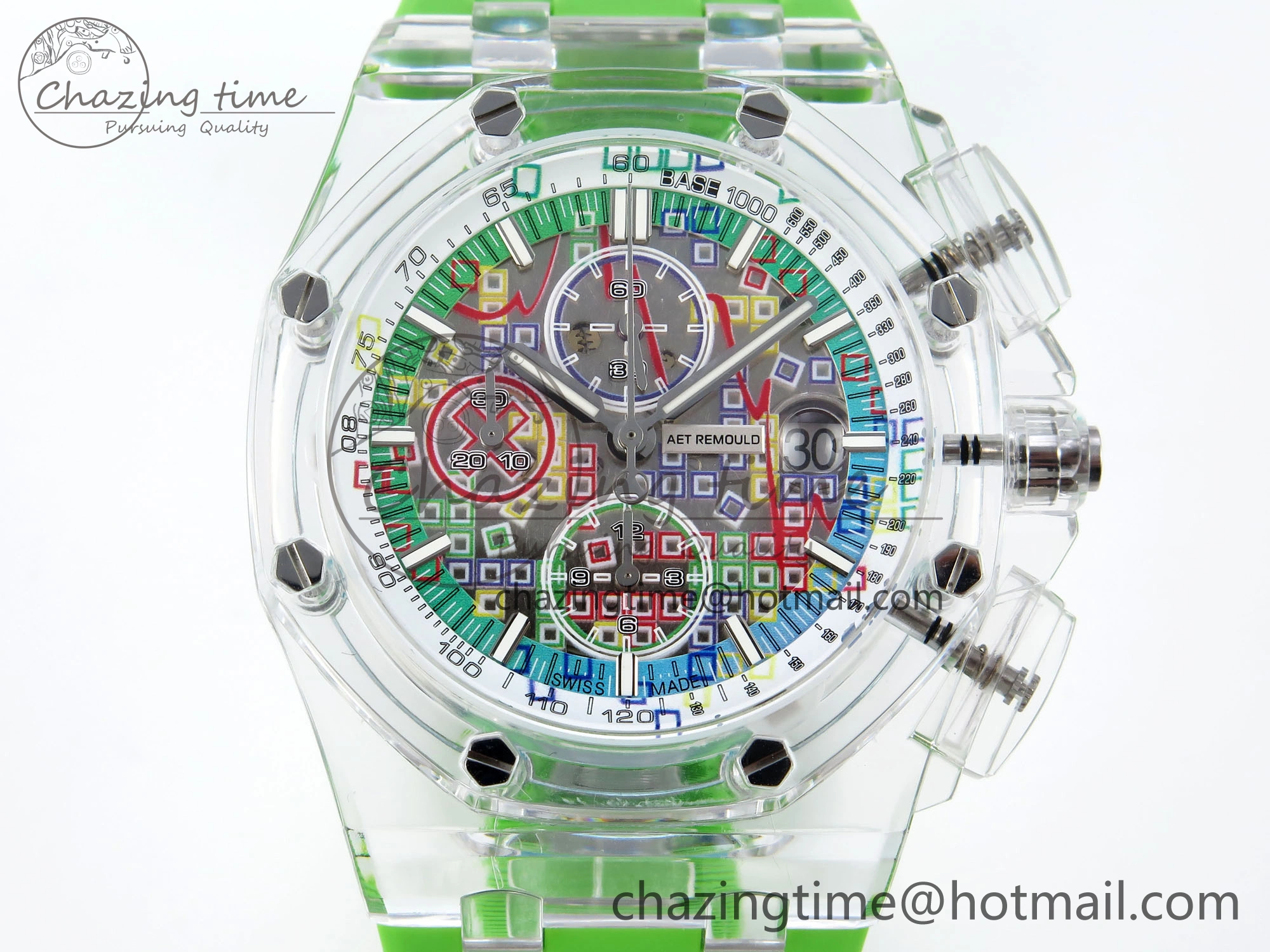 Royal Oak Offshore 44mm Transparent APF Best Edition Colorful Dial on Green Rubber Strap A3126
