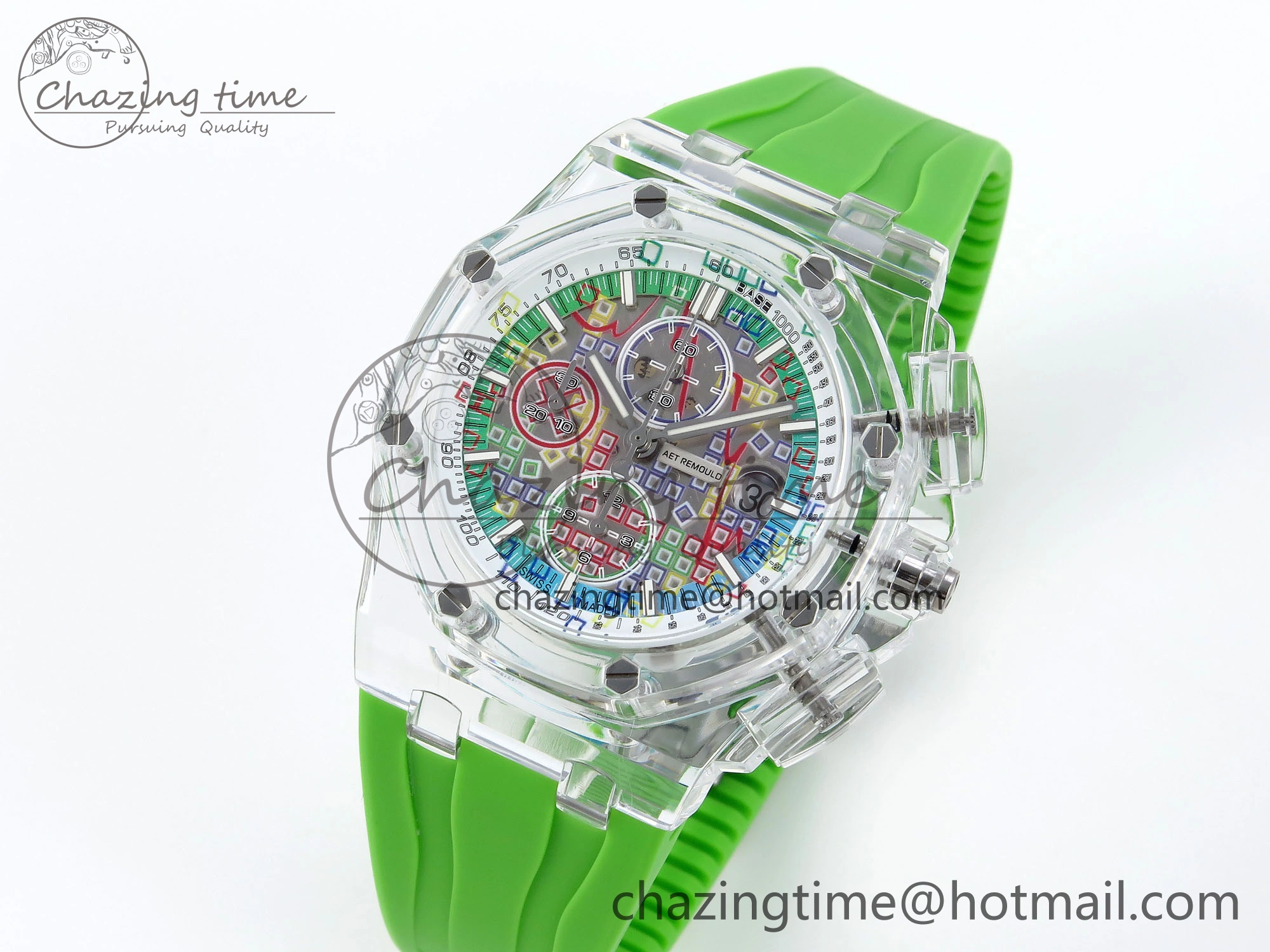 Royal Oak Offshore 44mm Transparent APF Best Edition Colorful Dial on Green Rubber Strap A3126