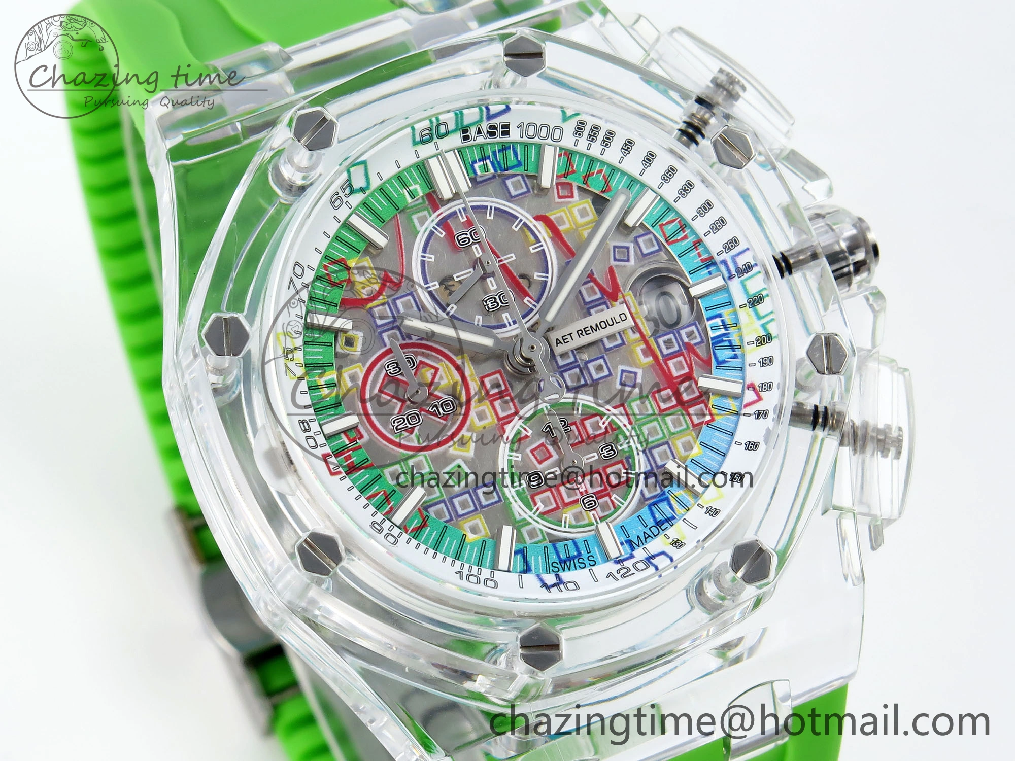 Royal Oak Offshore 44mm Transparent APF Best Edition Colorful Dial on Green Rubber Strap A3126