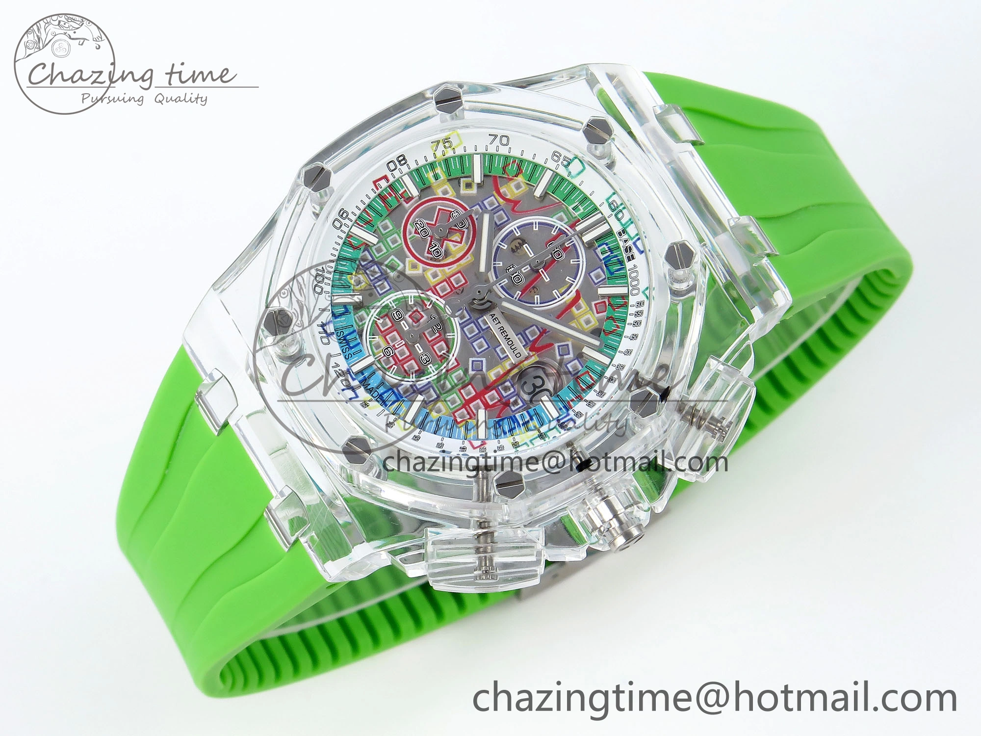 Royal Oak Offshore 44mm Transparent APF Best Edition Colorful Dial on Green Rubber Strap A3126