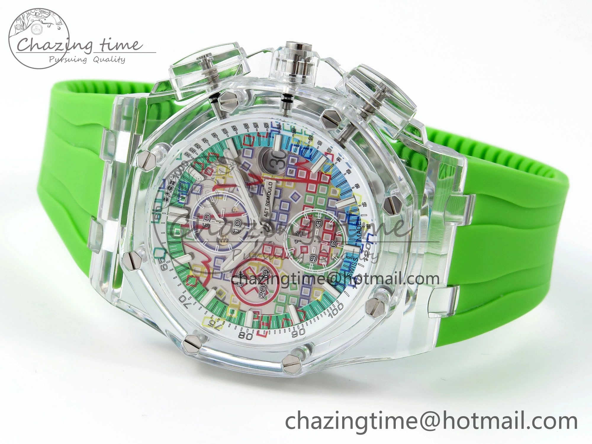 Royal Oak Offshore 44mm Transparent APF Best Edition Colorful Dial on Green Rubber Strap A3126