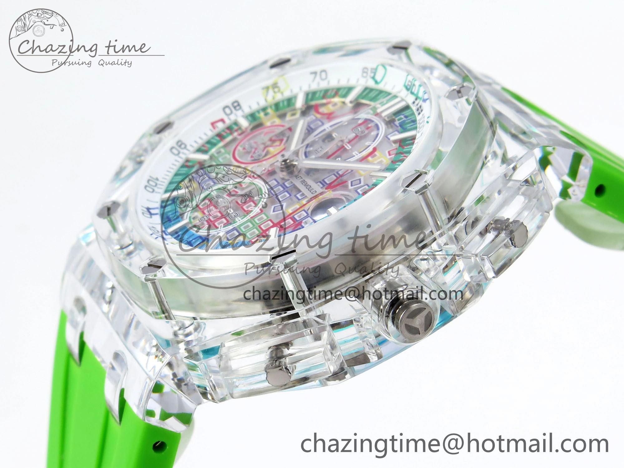 Royal Oak Offshore 44mm Transparent APF Best Edition Colorful Dial on Green Rubber Strap A3126