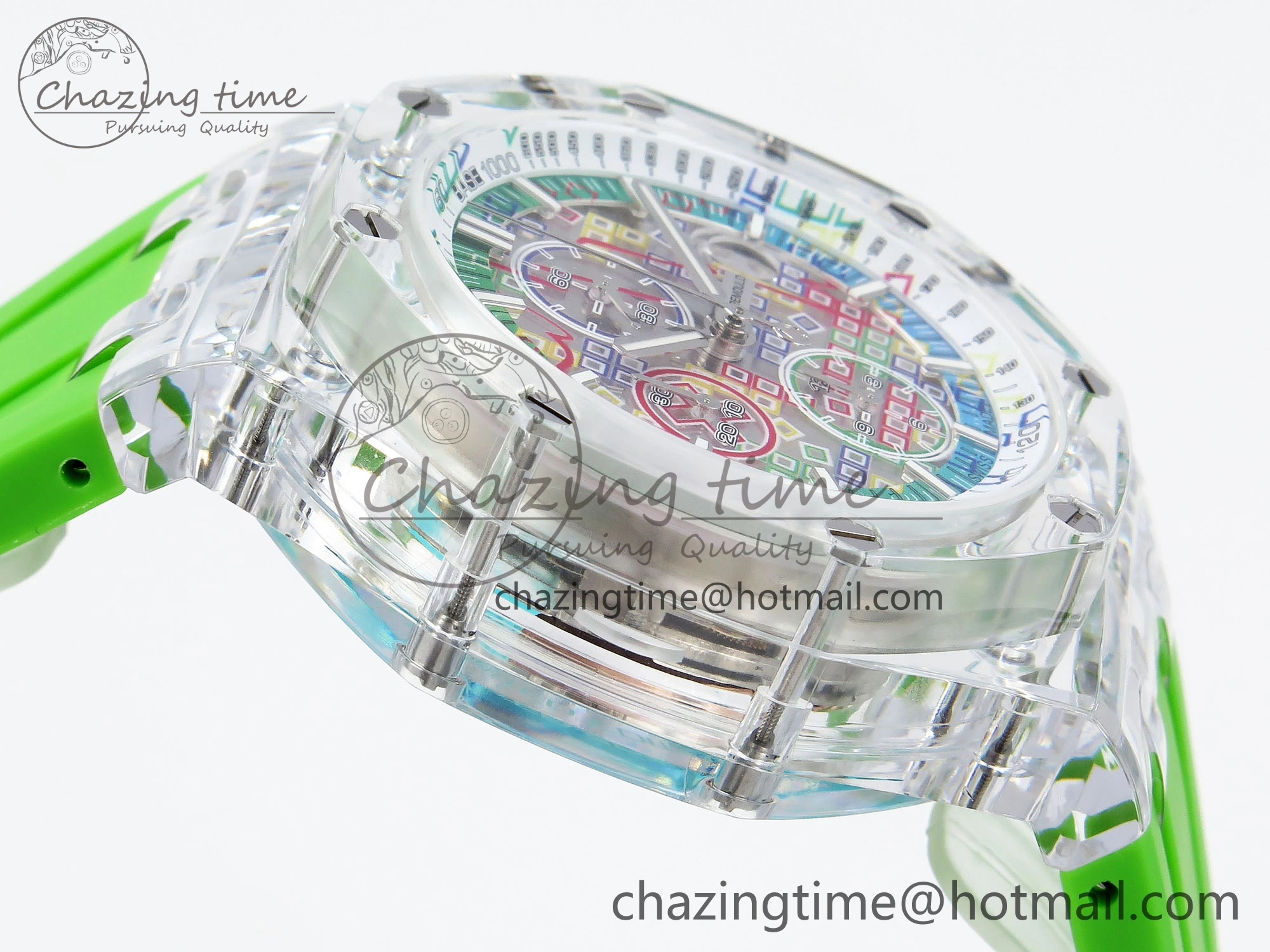 Royal Oak Offshore 44mm Transparent APF Best Edition Colorful Dial on Green Rubber Strap A3126