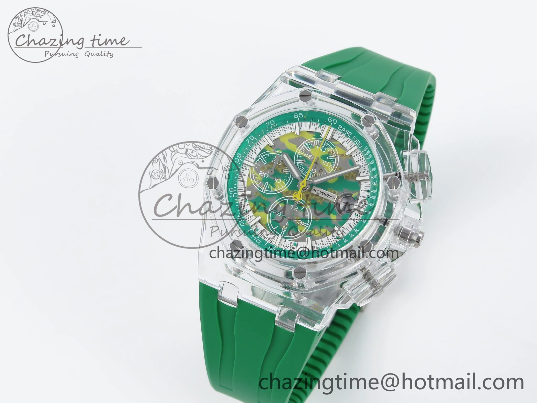 Royal Oak Offshore 44mm Transparent APF Best Edition Green Dial on Green Rubber Strap A3126