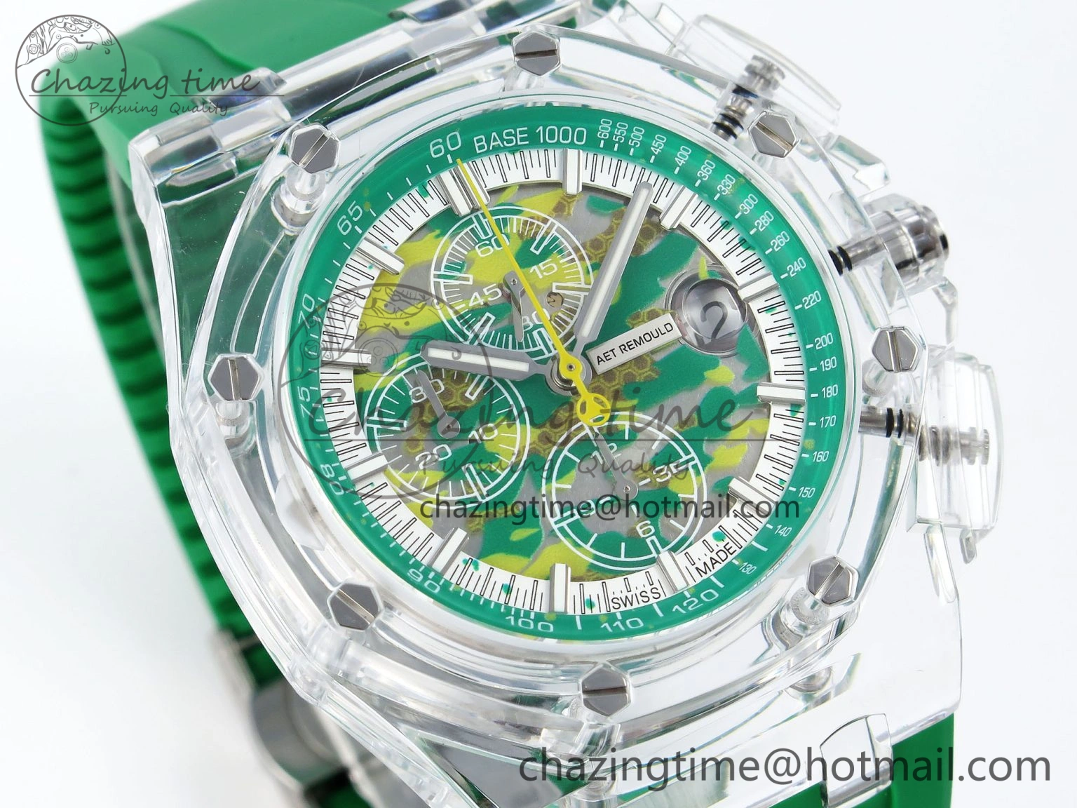 Royal Oak Offshore 44mm Transparent APF Best Edition Green Dial on Green Rubber Strap A3126