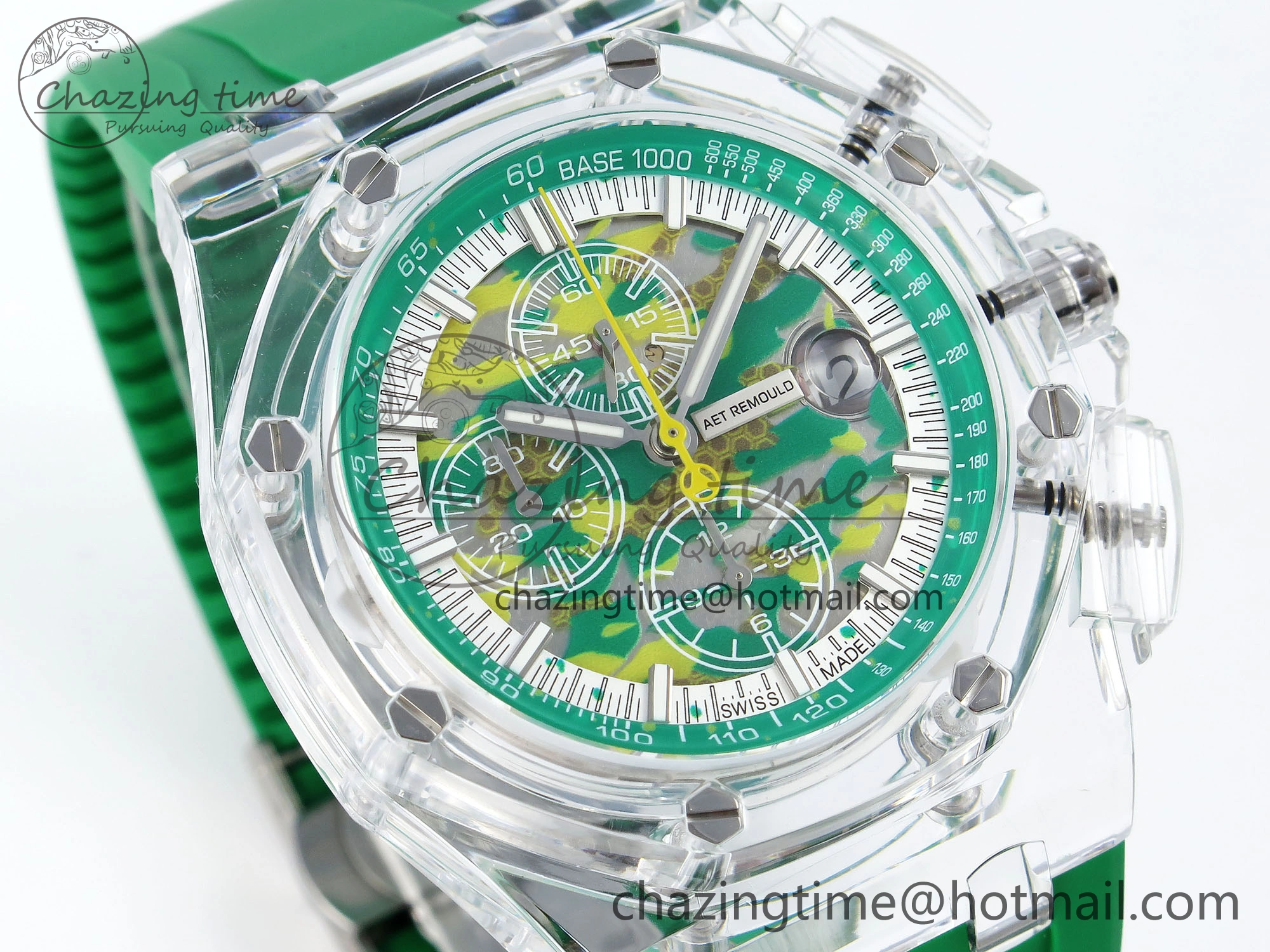 Royal Oak Offshore 44mm Transparent APF Best Edition Green Dial on Green Rubber Strap A3126