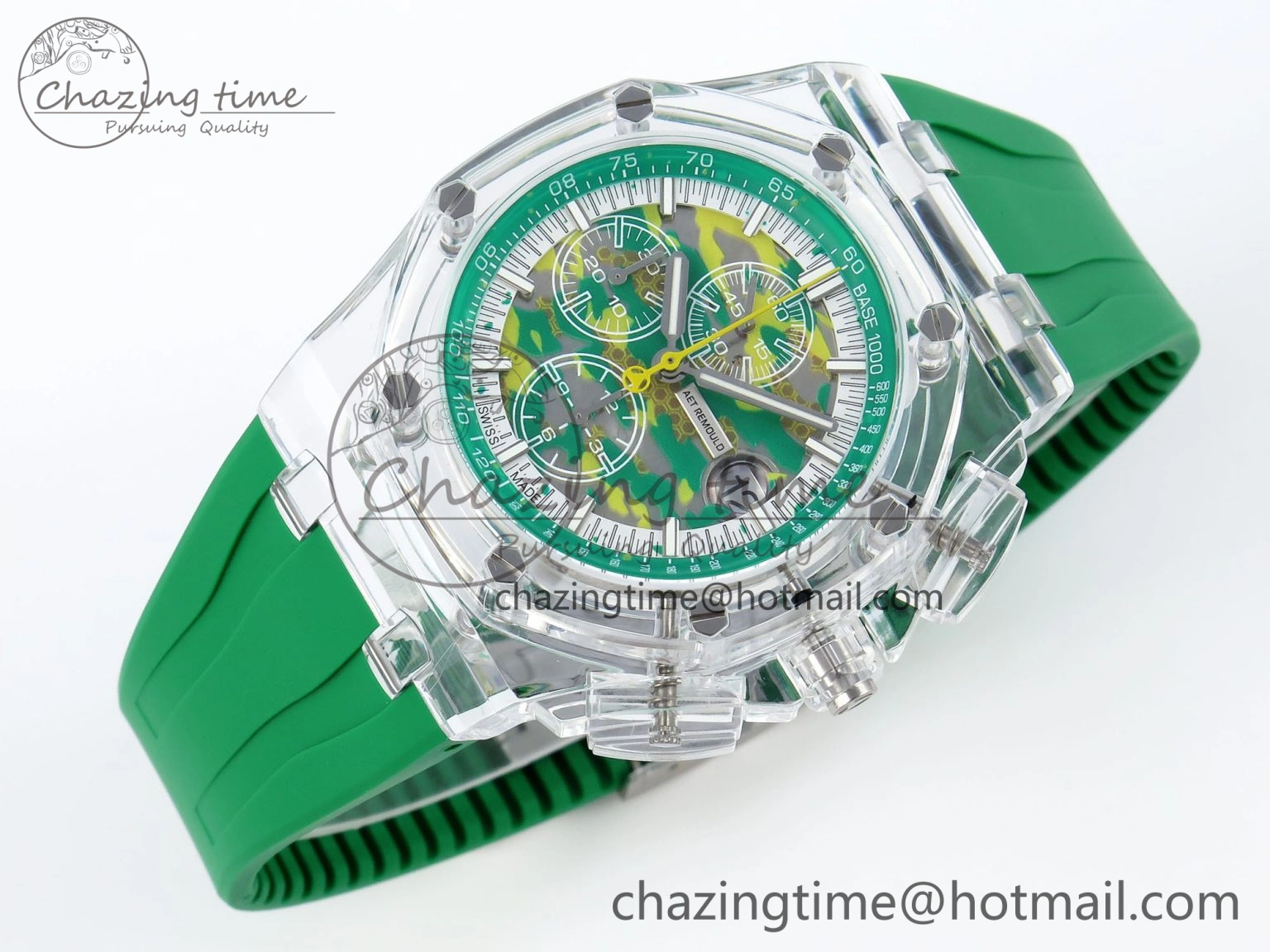 Royal Oak Offshore 44mm Transparent APF Best Edition Green Dial on Green Rubber Strap A3126