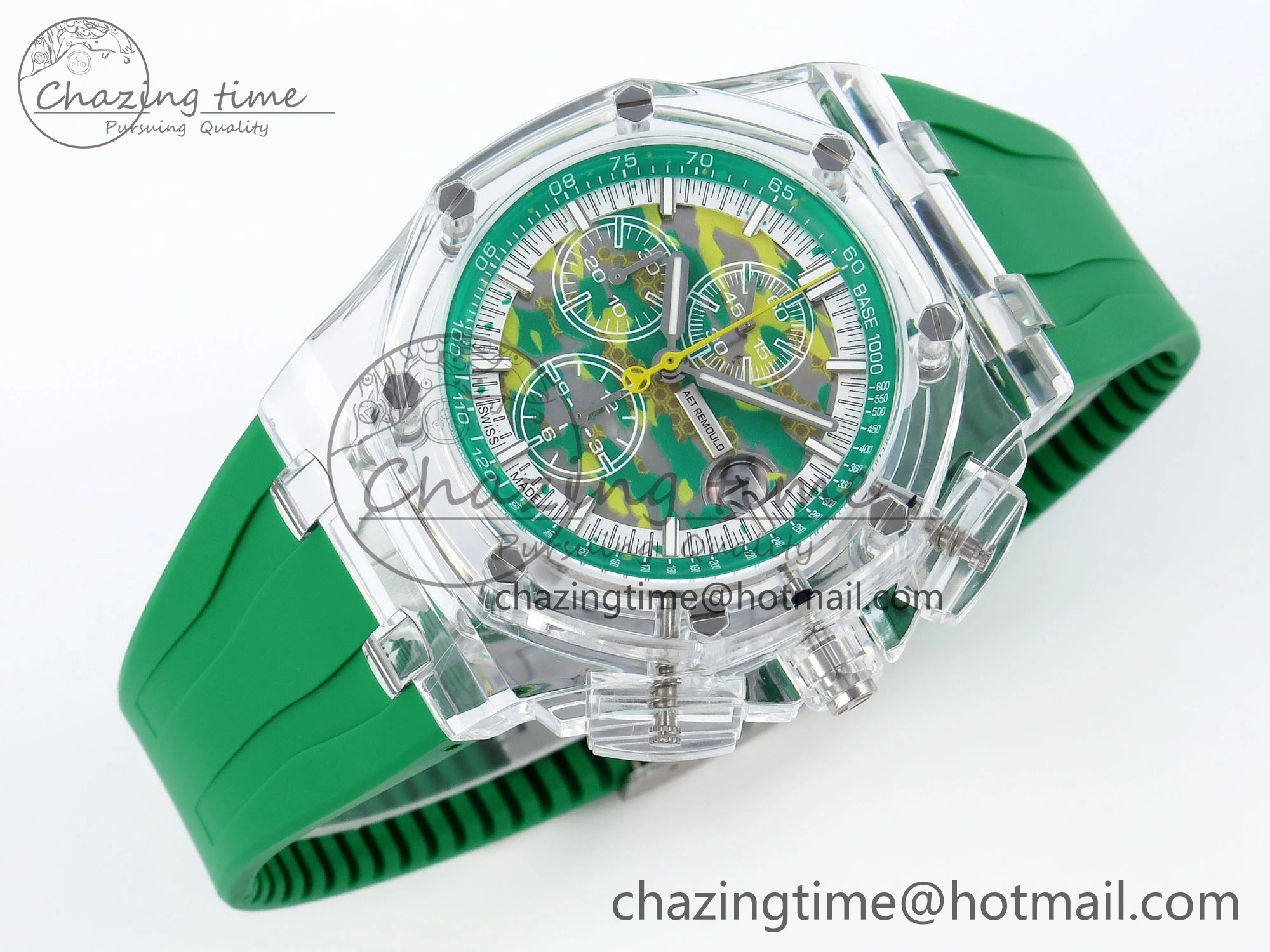 Royal Oak Offshore 44mm Transparent APF Best Edition Green Dial on Green Rubber Strap A3126