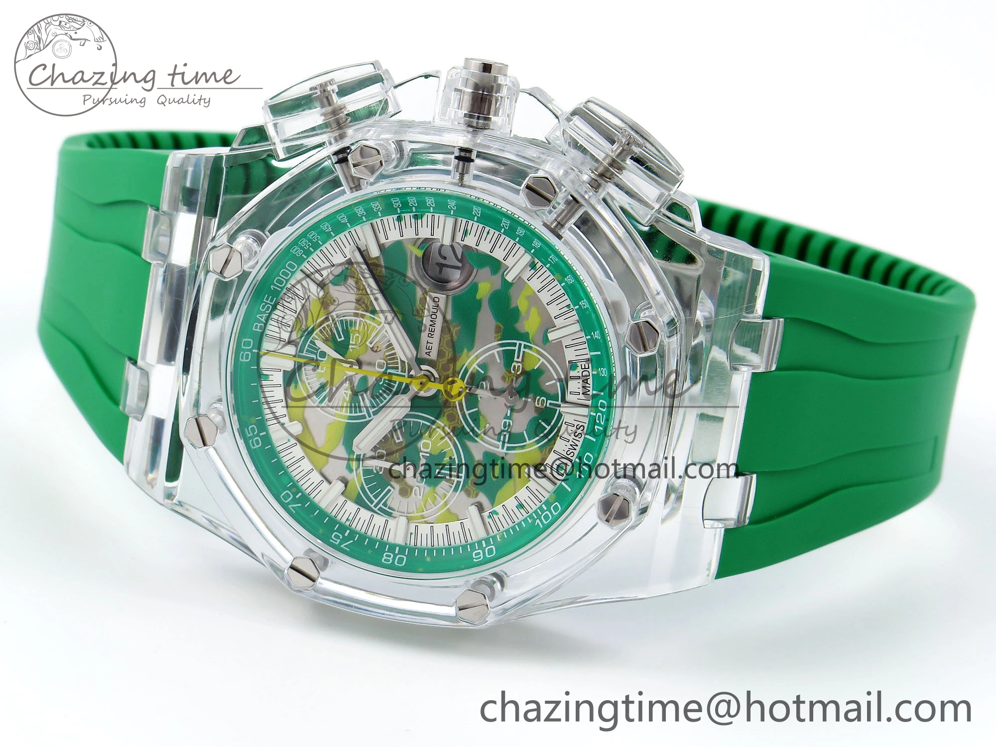 Royal Oak Offshore 44mm Transparent APF Best Edition Green Dial on Green Rubber Strap A3126
