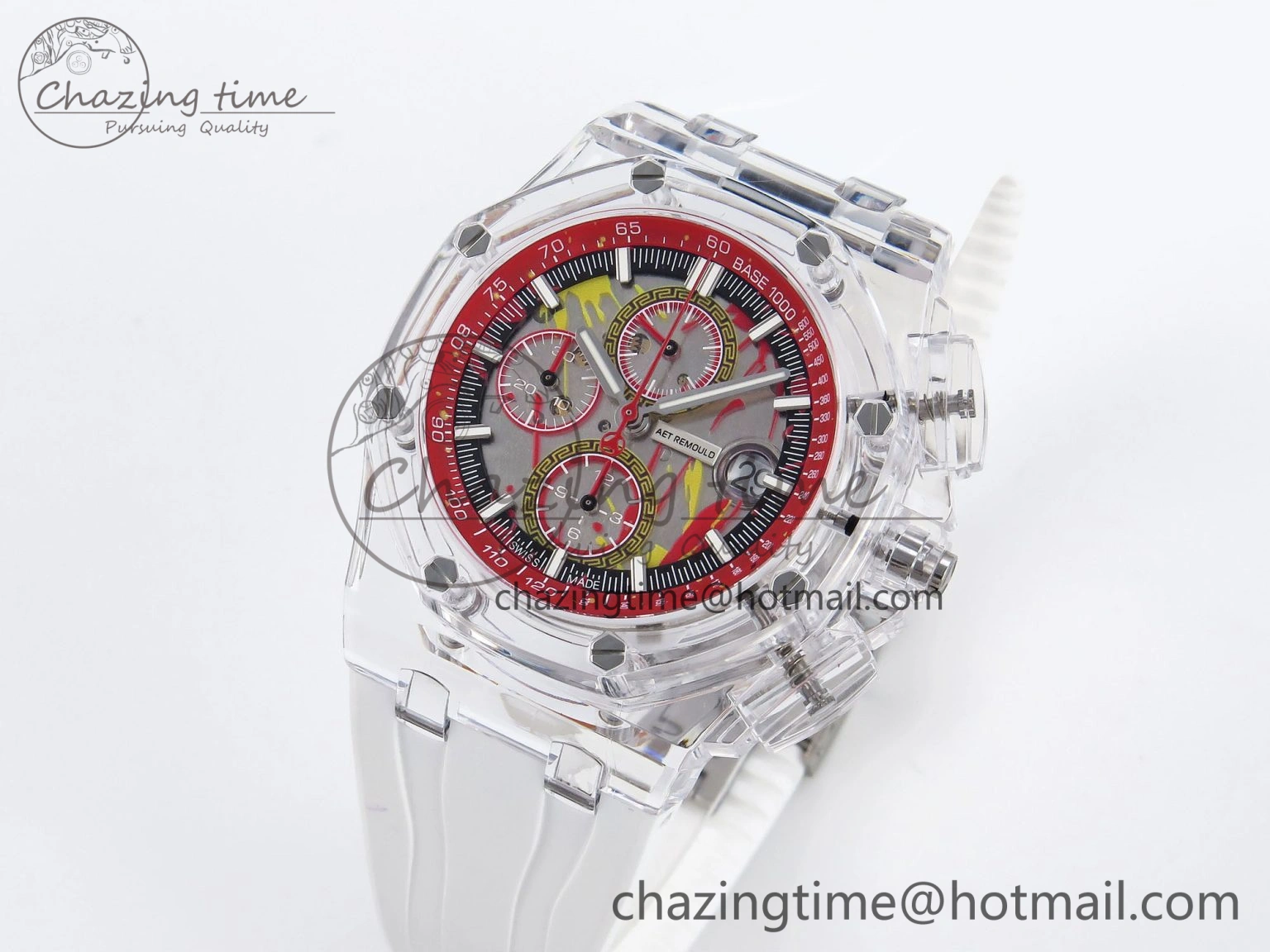 Royal Oak Offshore 44mm Transparent APF Best Edition Red Dial on White Rubber Strap A3126
