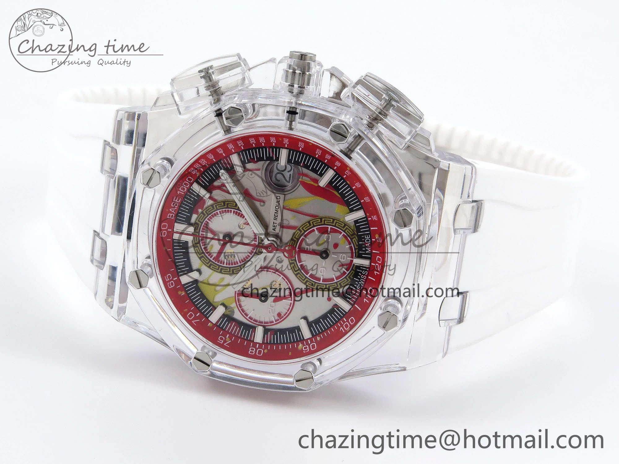 Royal Oak Offshore 44mm Transparent APF Best Edition Red Dial on White Rubber Strap A3126