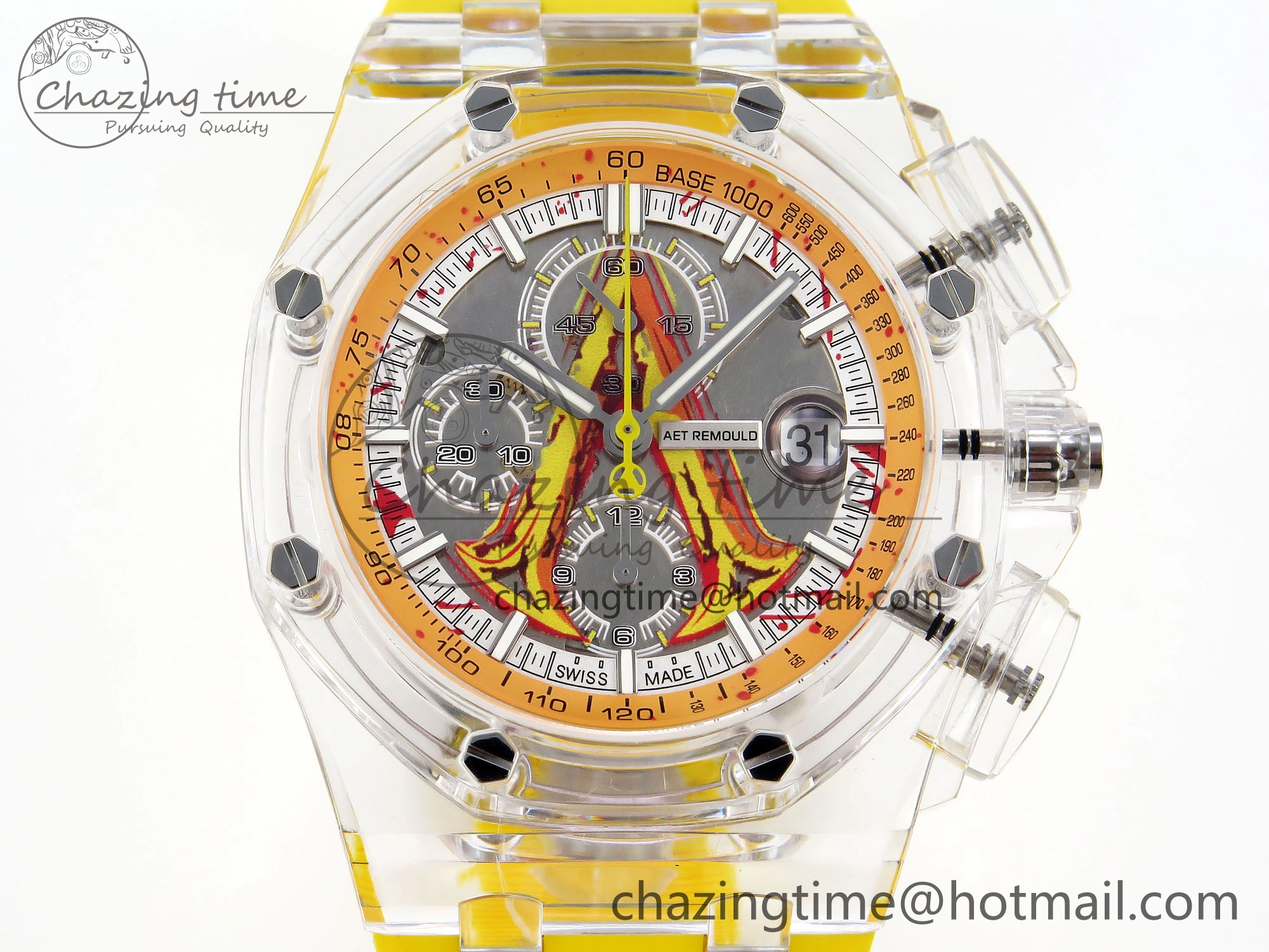 Royal Oak Offshore 44mm Transparent APF Best Edition Yellow Dial on Yellow Rubber Strap A3126